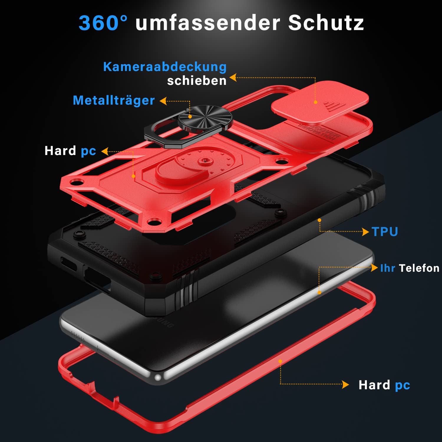 Pasnew Case For Samsung Galaxy A53 5G,Metal Kickstand & Slide Camera Cover,Military Grade Heavy Duty Full Body Shockproof Hard S