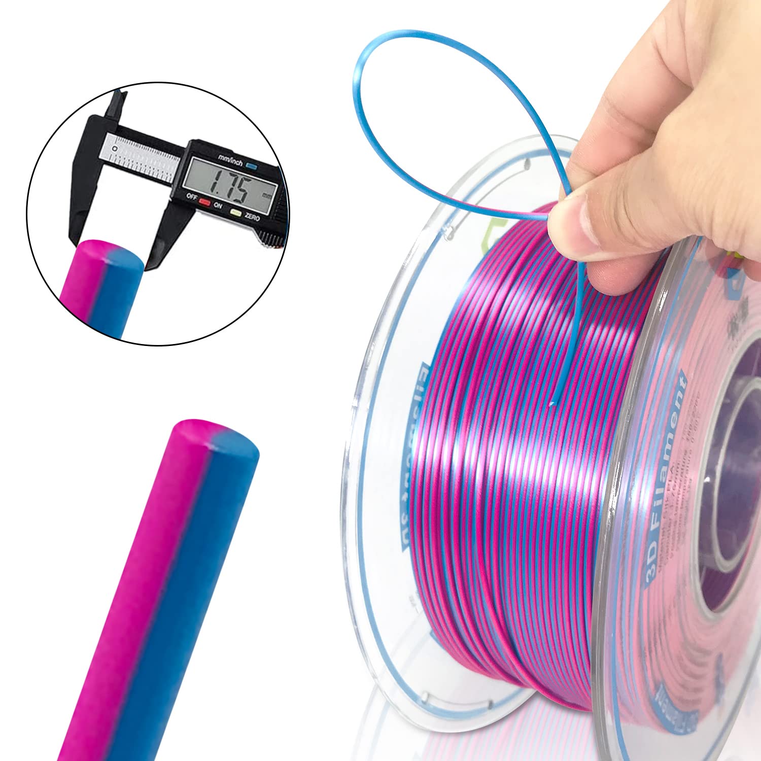 Yousu Silk Pla Filament 1.75Mm 3D Printer Filament Dual Color Coextrusion Filament Silk Rose Red Blue Color Change Pla, Compatib
