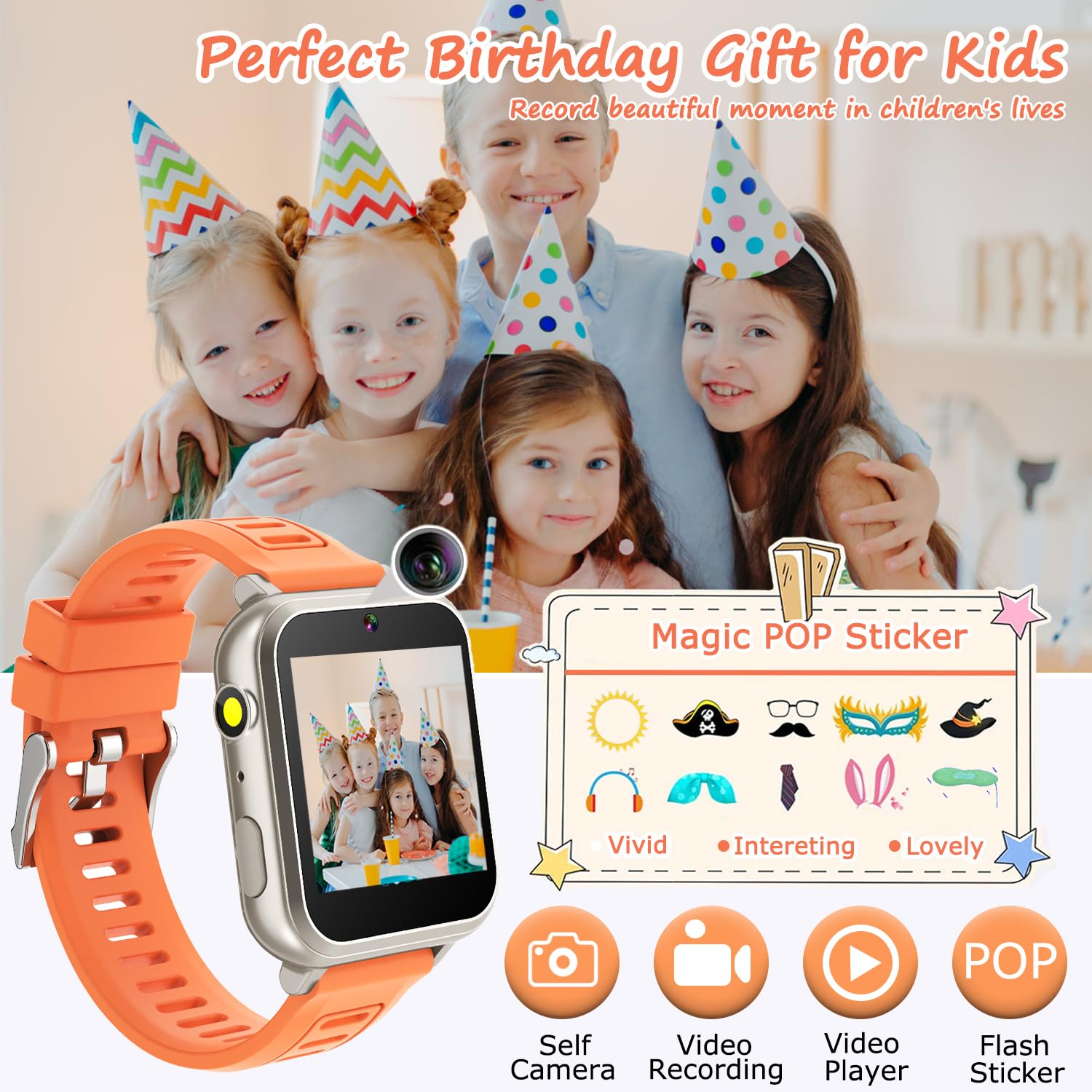 Wiszodet Kids Smart Game Watch With 24 Games Hd Touch Screen Video Camera Music Player Pedometer Flashlight Alarm Clock 12/24 Hr