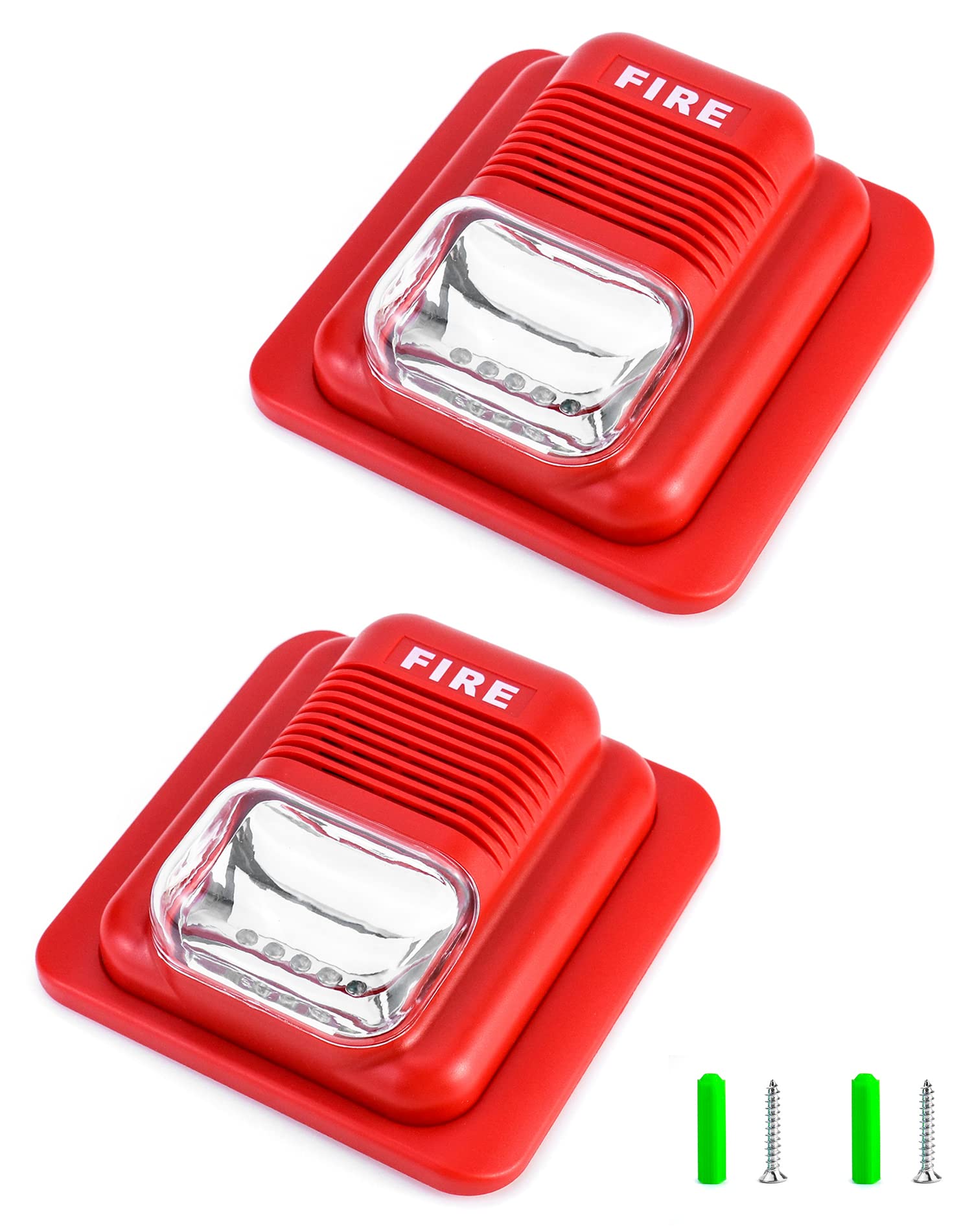Qwork Fire Alarm, 2 Pack 12 / 24V Dc Wired Sound And Light Fire Alarm Warning Strobe Siren Horn, Sound Alarm Security System Sen