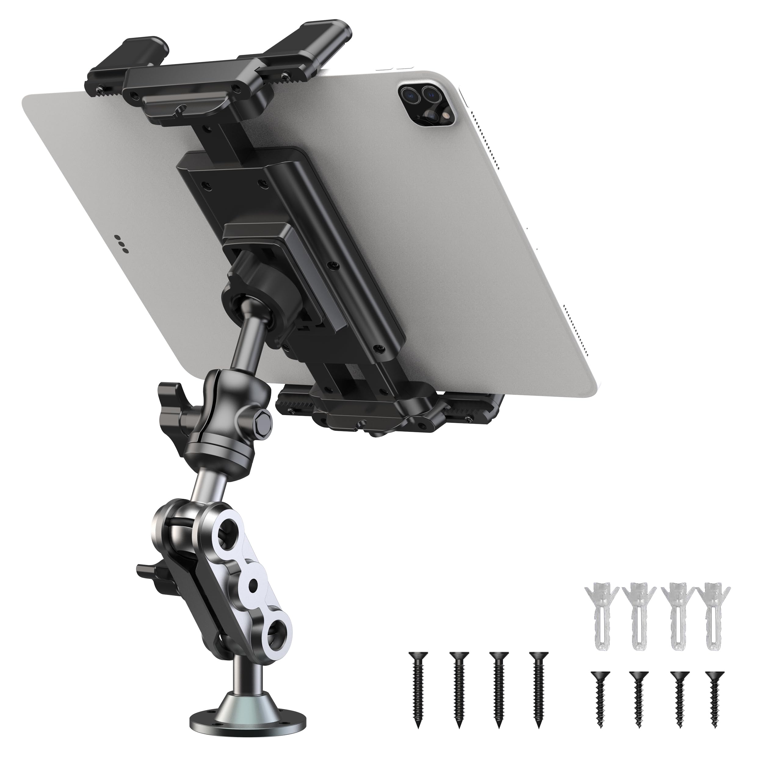 WUITIN Aluminum Heavy Duty Drill Base Tablet Holder Car Mount Dashboard, 360 Adjustable 2-Stage Stand for 4.7-12.9 iPad Pro/Air/