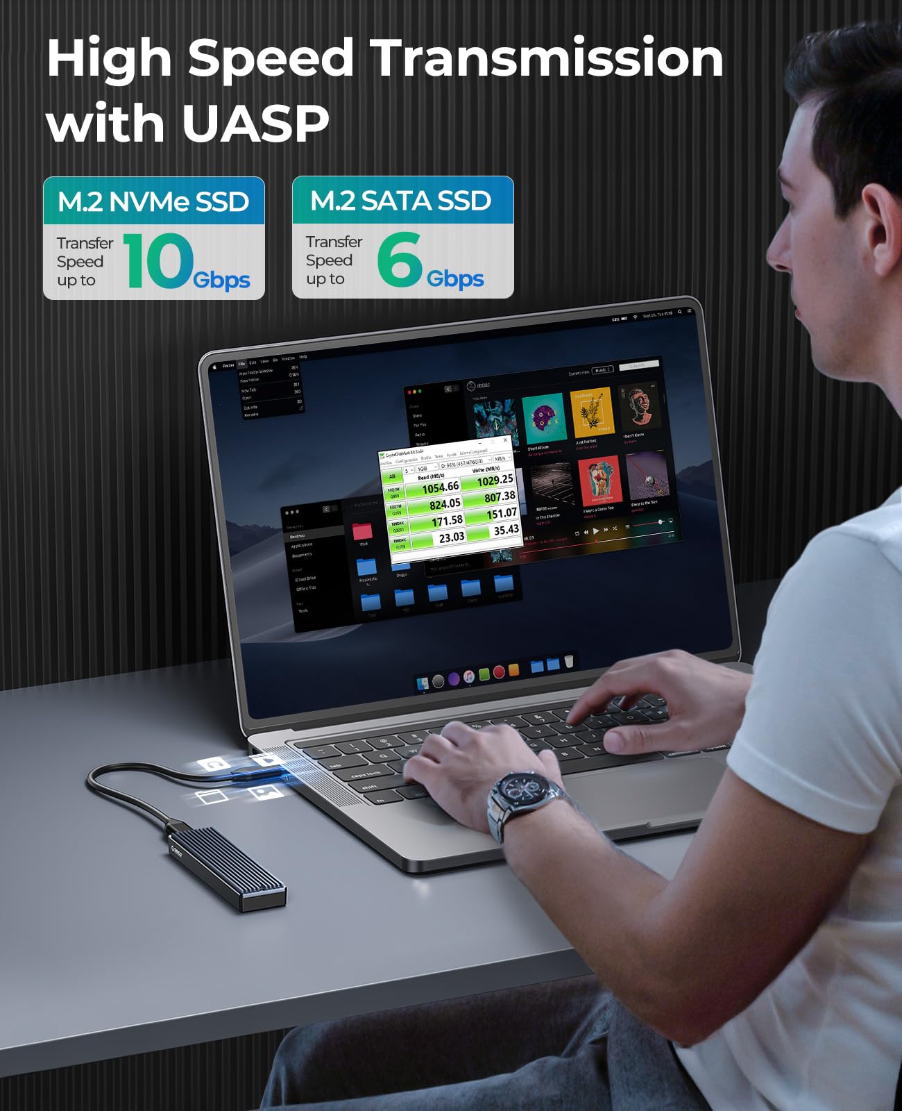 ORICO M.2 NVMe SATA SSD Enclosure, USB 3.1 Gen 2 (10 Gbps) to NVMe PCI E M.2 SSD Case Support UASP for NVMe SSD Size 2230/2242/2260/2280 (M.2 NVMe/SATA)