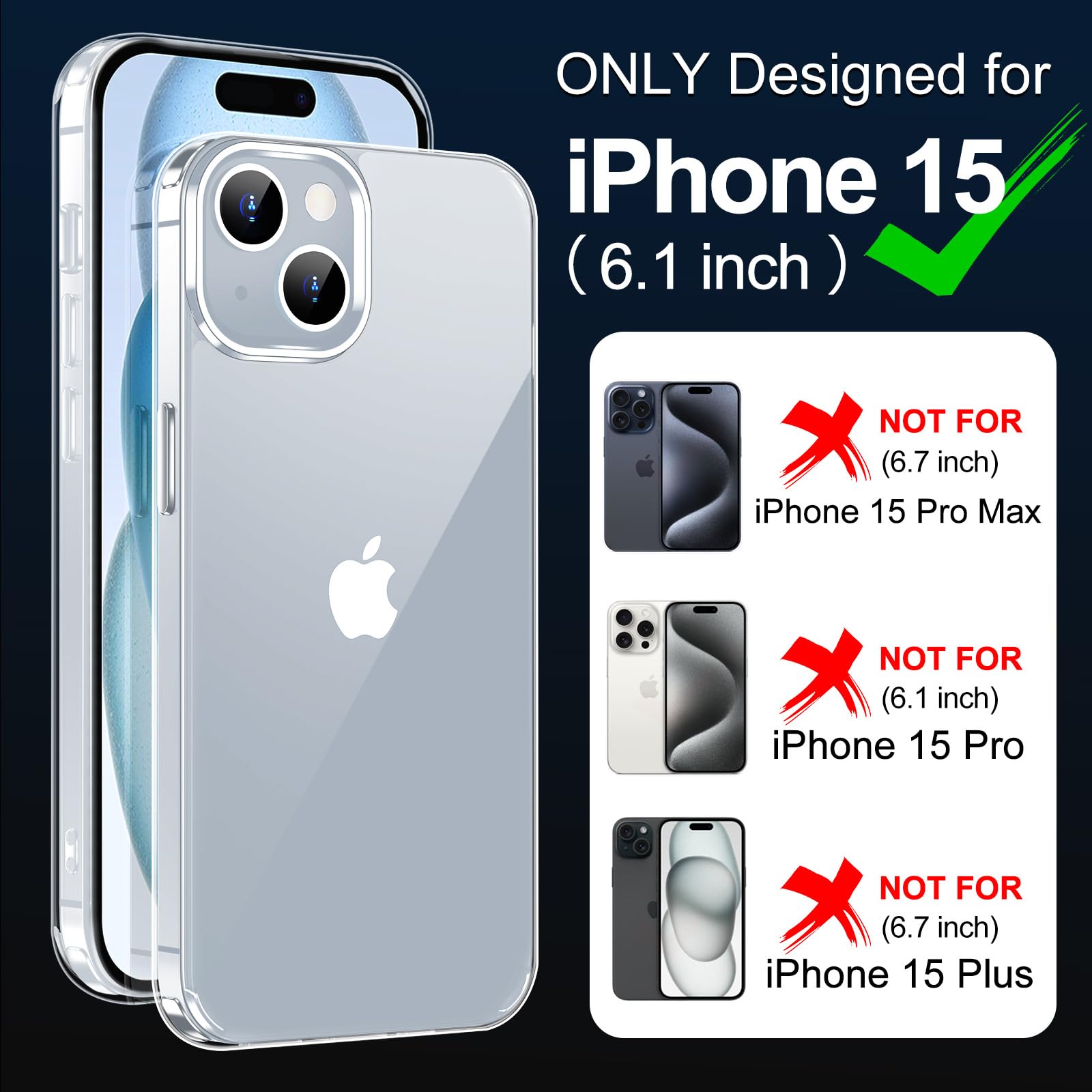 Jaroco For Iphone 15 Case 6.1 Inch, Anti Yellowing Shockproof Phone Bumper Cover, Anti Scratch Clear