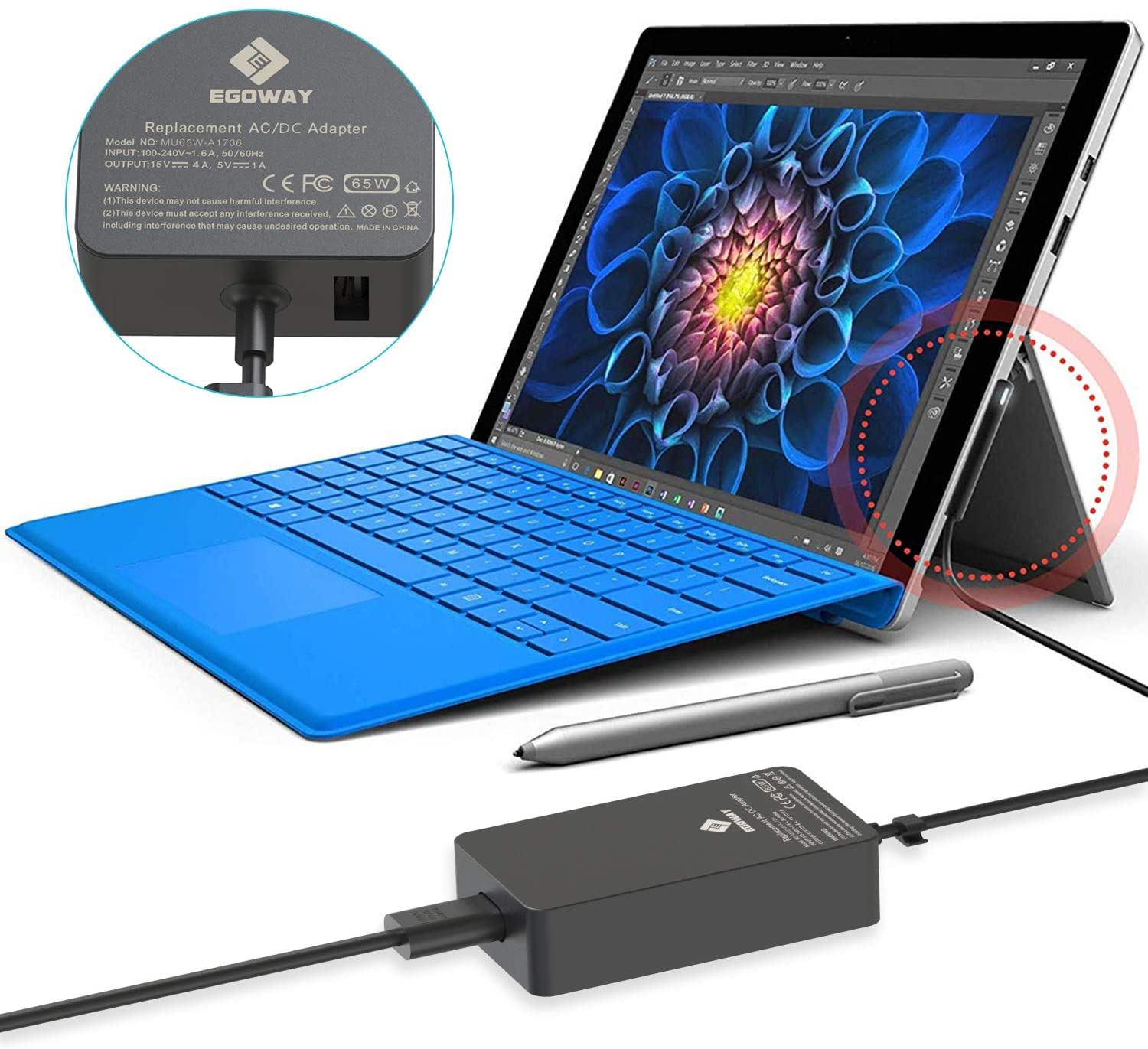 Microsoft Surface Charger 65W 15V 4A Ac Power Supply Compatible With Surface Pro X 8 7 6 5 4 3/ Surface Laptop 4 3 2 1 / Surface Book 2/3 13.5� Surface Pro Charger With Wall Plug And 6Ft Power Cord