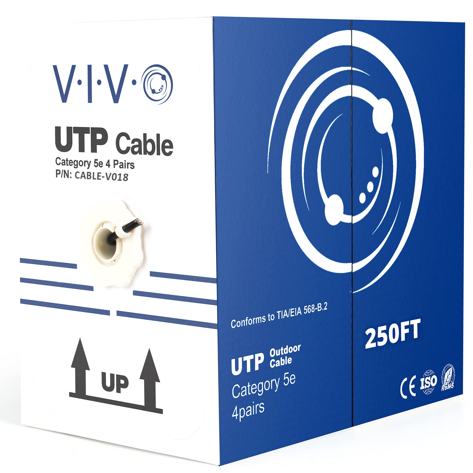 VIVO Black 250ft Bulk Cat5e, CCA Ethernet Cable, UTP Pull Box, Cat 5e Wire, Waterproof, Outdoor, Direct Burial CABLE V018