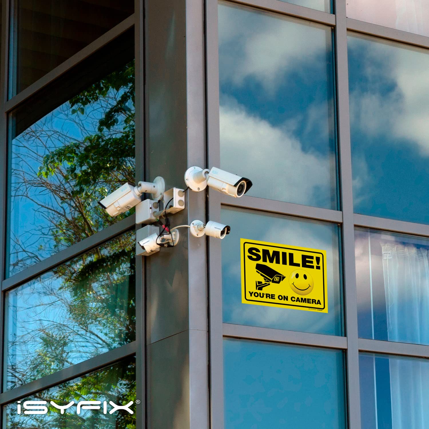 Isyfix Smile You'Re On Camera Stickers For Home   2 Pack 10X7 Inch   Self Adhesive Vinyl Sign, Laminated For Uv Protection, Weat
