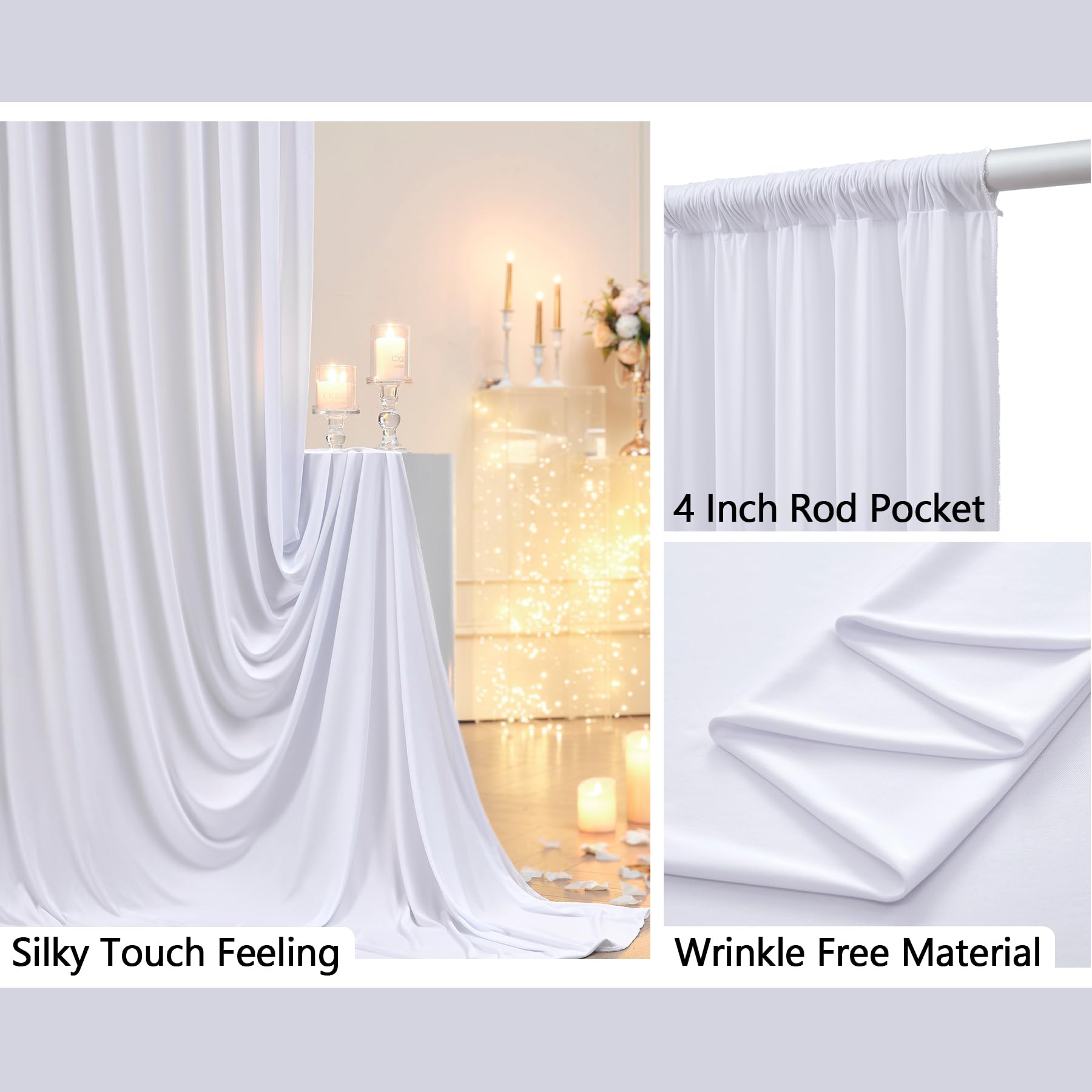 30 Ft X 10 Ft Wrinkle Free White Backdrop Curtain For Wedding Parties, Polyester Photo Backdrop Drapes For Baby Shower Birthday