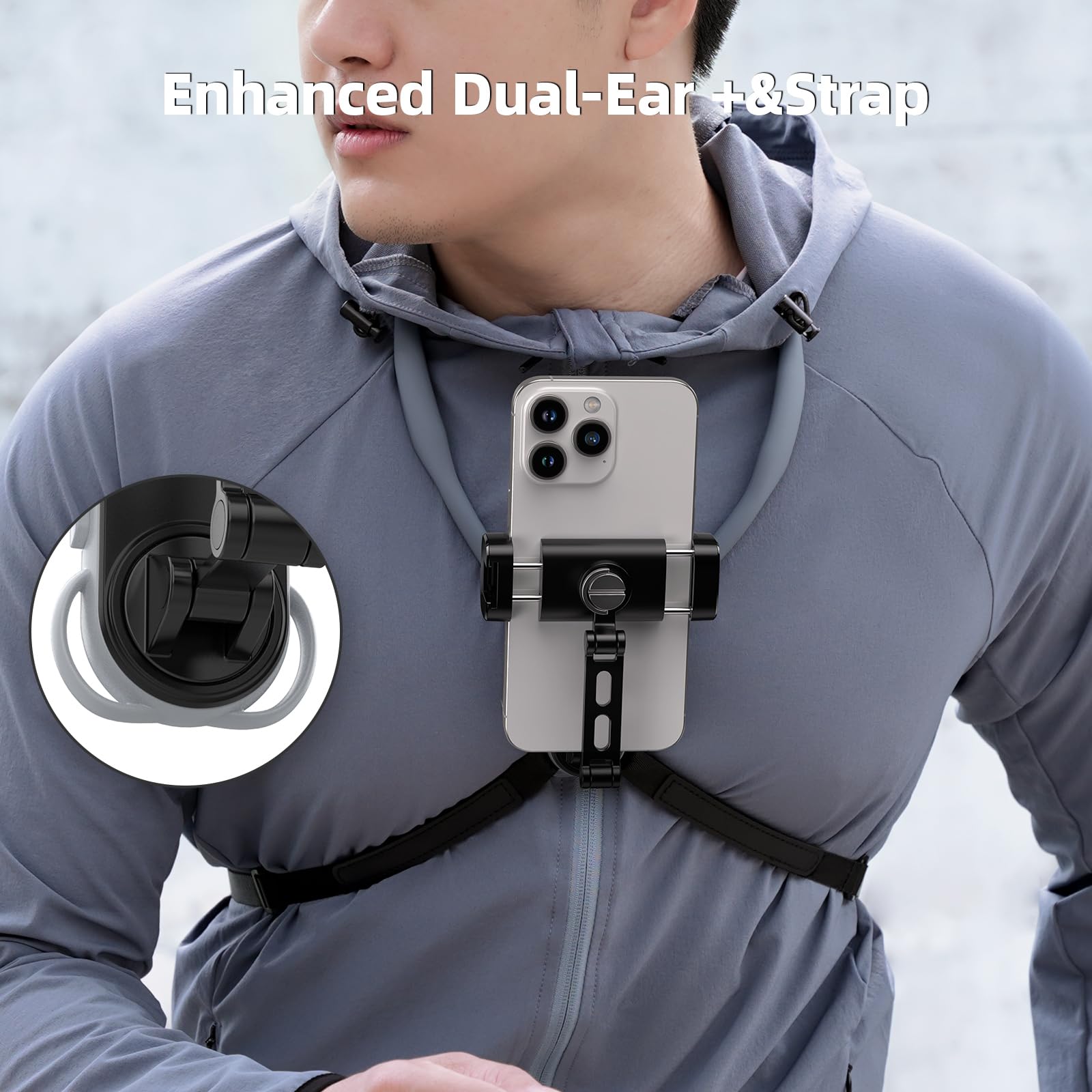 Telesin Neck Phone Holder Pov/Vlog Neck Mount For Phones With Phone Clip, Hands Free Phone Neck Holder W Chest Strap Neck Selfie