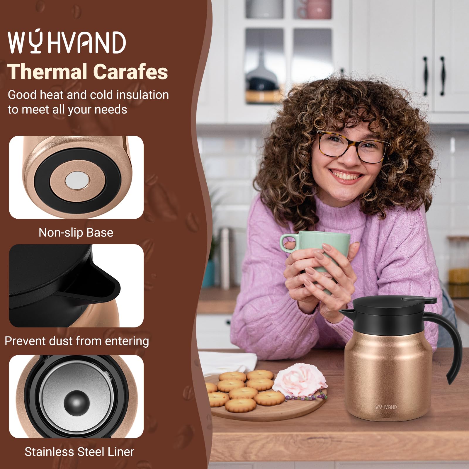Wyhvand 27Oz Thermal Coffee Carafe For Hot/Cold, Stainless Steel Thermos Carafe For Hot Liquids, Dustproof Insulated Hot Water C