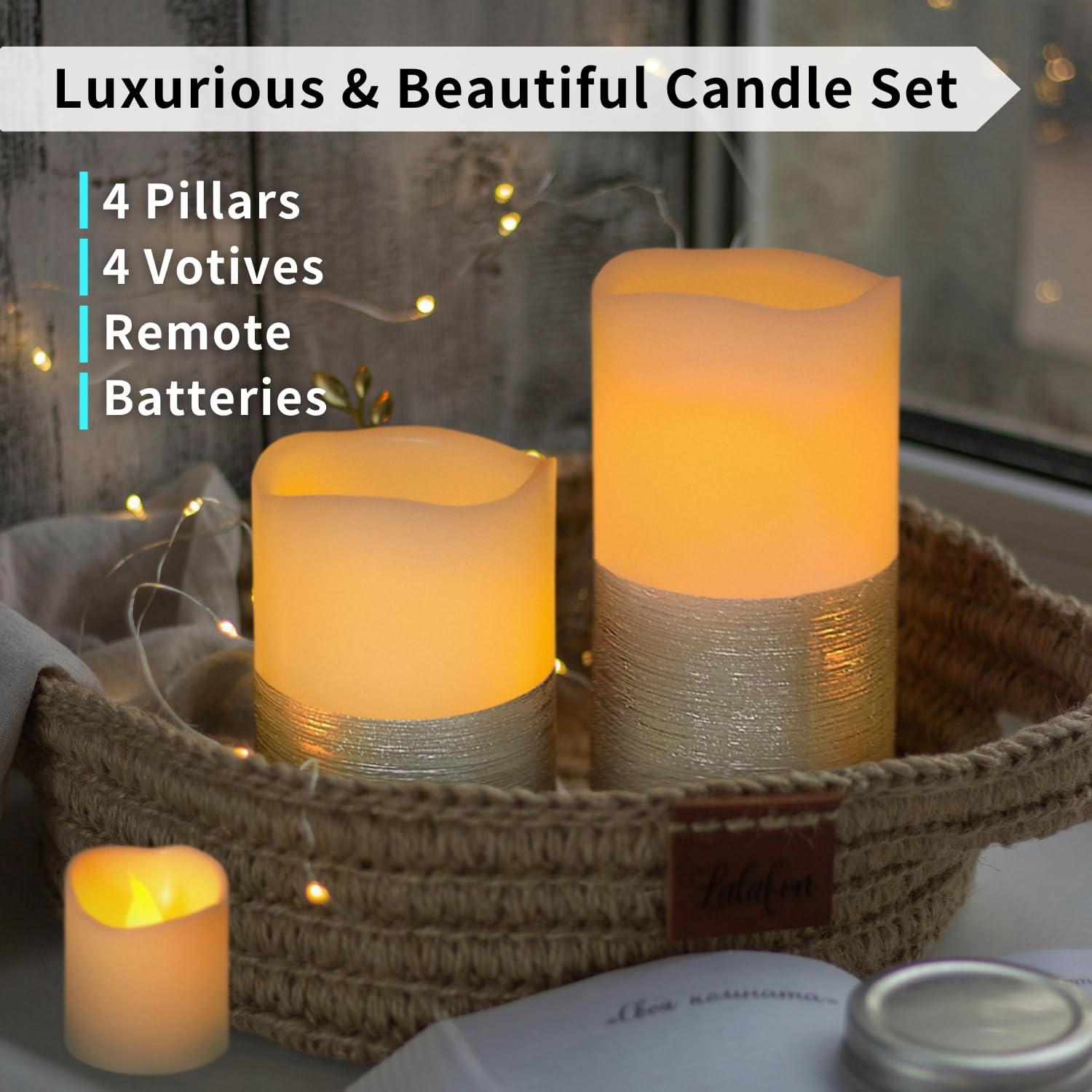 Furora Lighting Silver Real Wax Trim Candles With Remote And Timer, Pack Of 8 Pillar & Votive Candles, Led Flameless Flickering