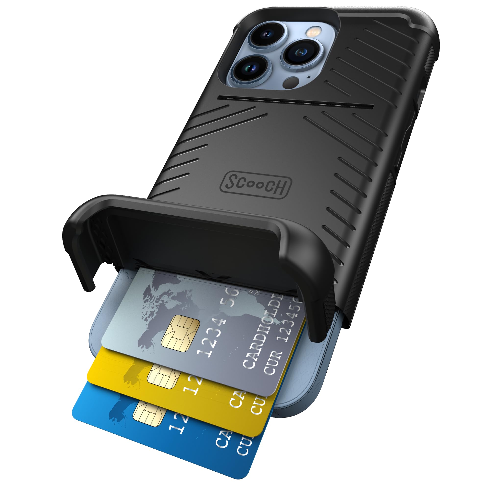 Scooch for iPhone 13 Pro Case with Card Holder, Wingmate Wallet Case with Hidden Card Slot and RFID Protection for up to 4 Cards