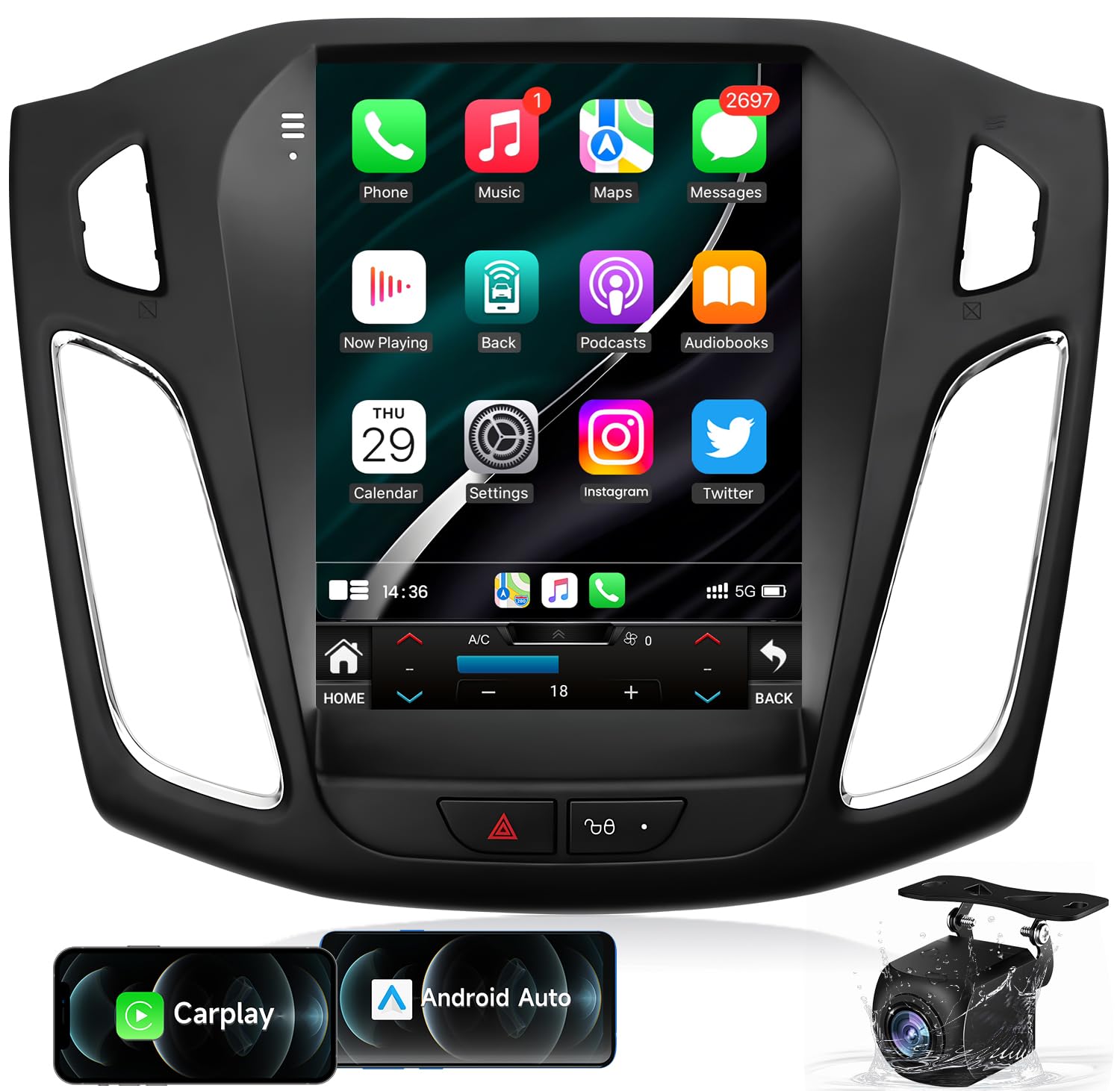 5Gwifi Upgrade 4+32G(8 Core) 1024 * 768 Hd Android13 Car Stereo Radio For Ford Focus 2012 2018 Wireless Carplay & Andriod Auto B