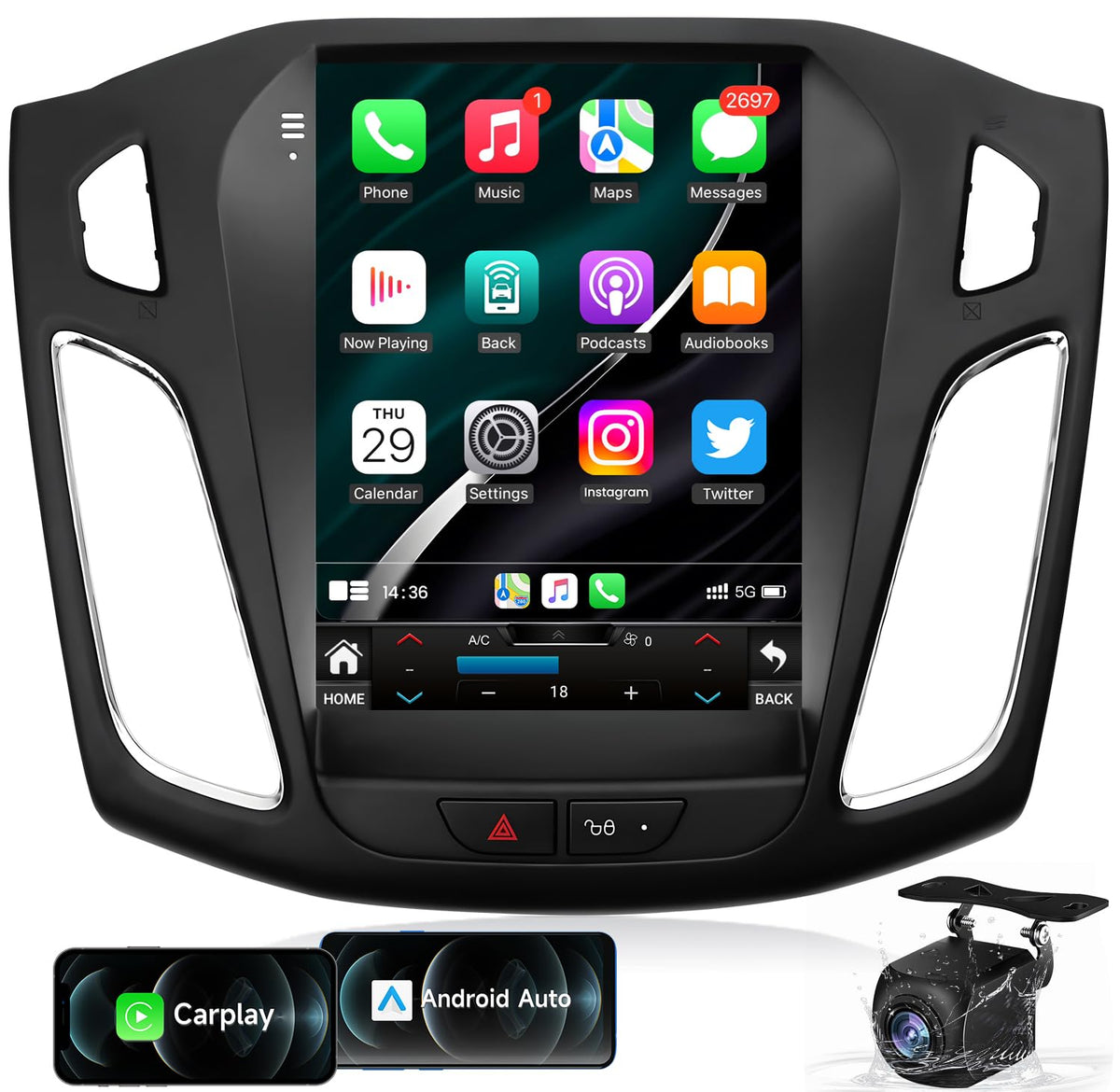 5Gwifi Upgrade 4+32G(8 Core) 1024 * 768 Hd Android13 Car Stereo Radio For Ford Focus 2012 2018 Wireless Carplay & Andriod Auto B