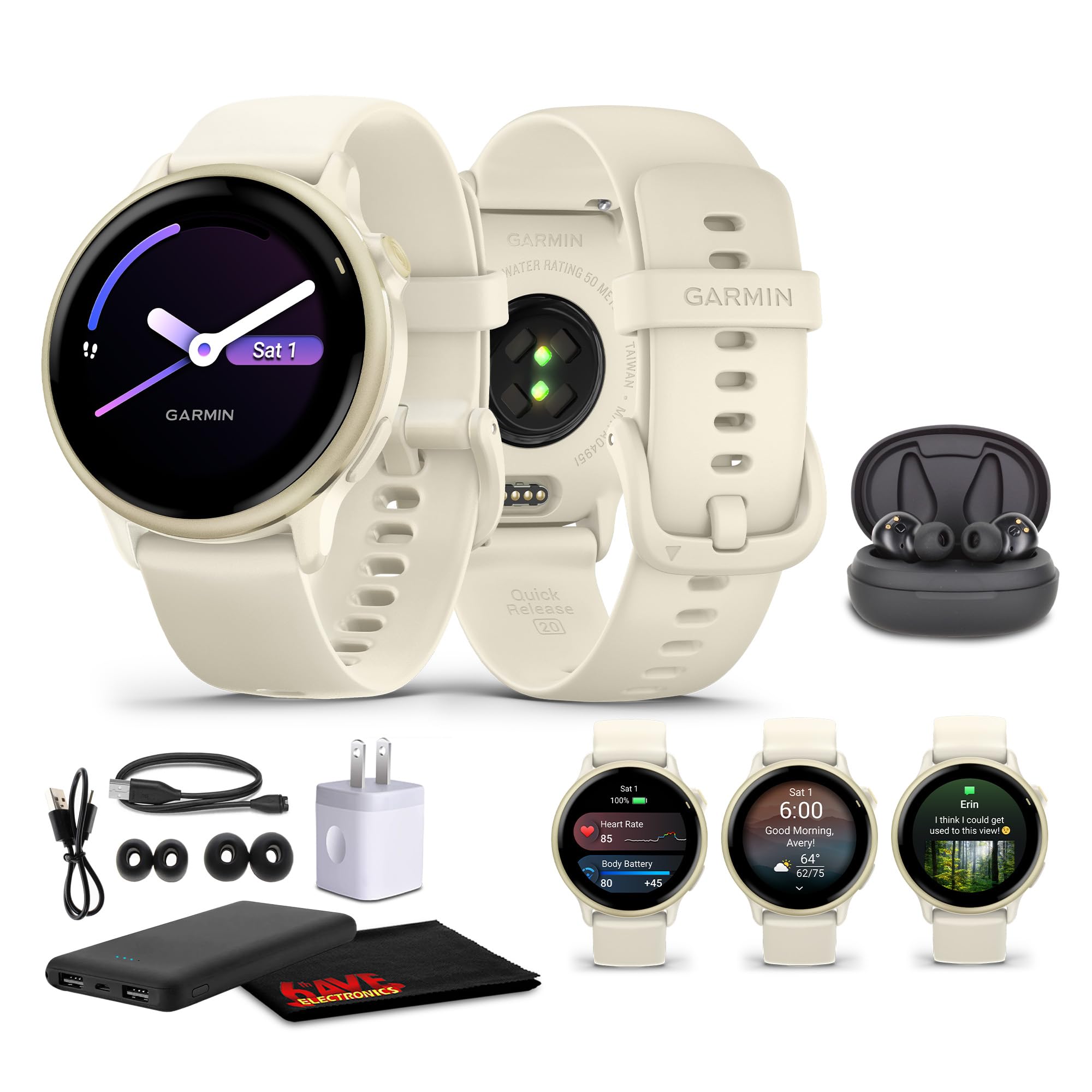 Garmin Vivoactive 6 Smartwatch Lunar Gold with Bone Silicone Band Best Fitness GPS Smart-Watch with AMOLED Display, 11-Day Batte