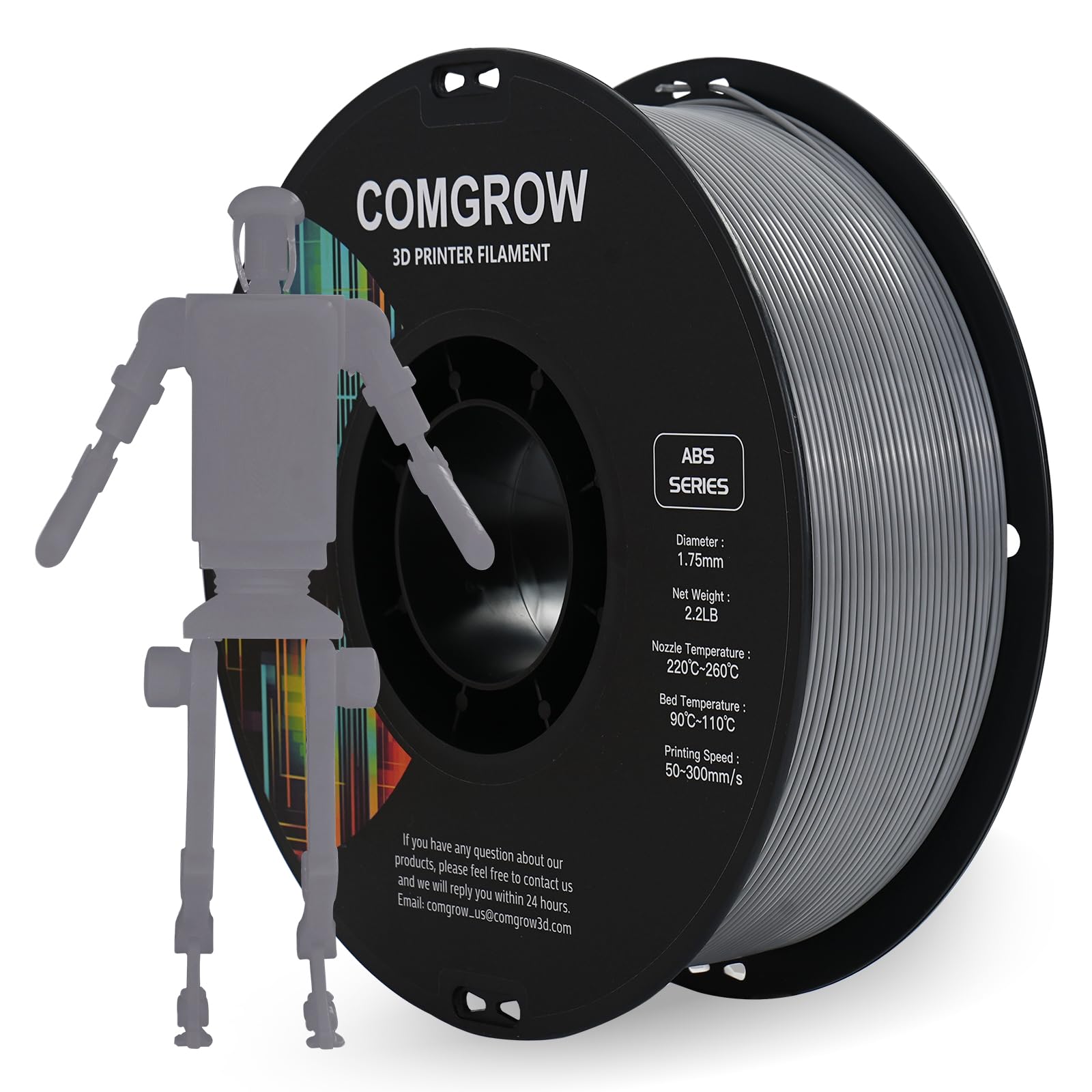 Comgrow ABS 3D Printer Filament, 1.75mm, Heat Resistant, 1kg, Strong and Durable, Dimensional Accuracy +/- 0.02mm