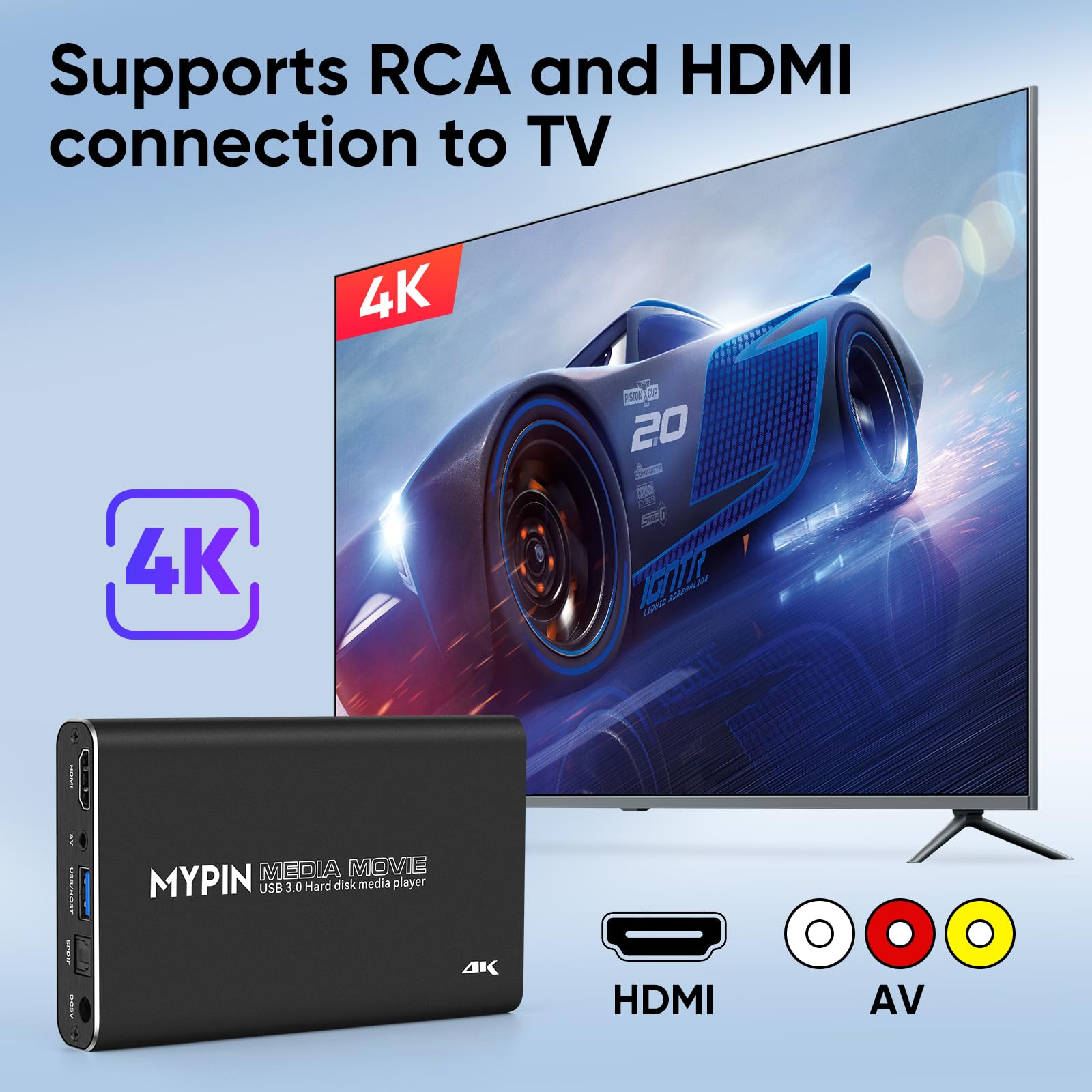 4K@30Hz Usb3.0 Hdmi Media Player Support 2.5'' Sata Hdd With Hdmi/Av/Optical Output, Portable H.265 Mp4 Player For Videos/Music/