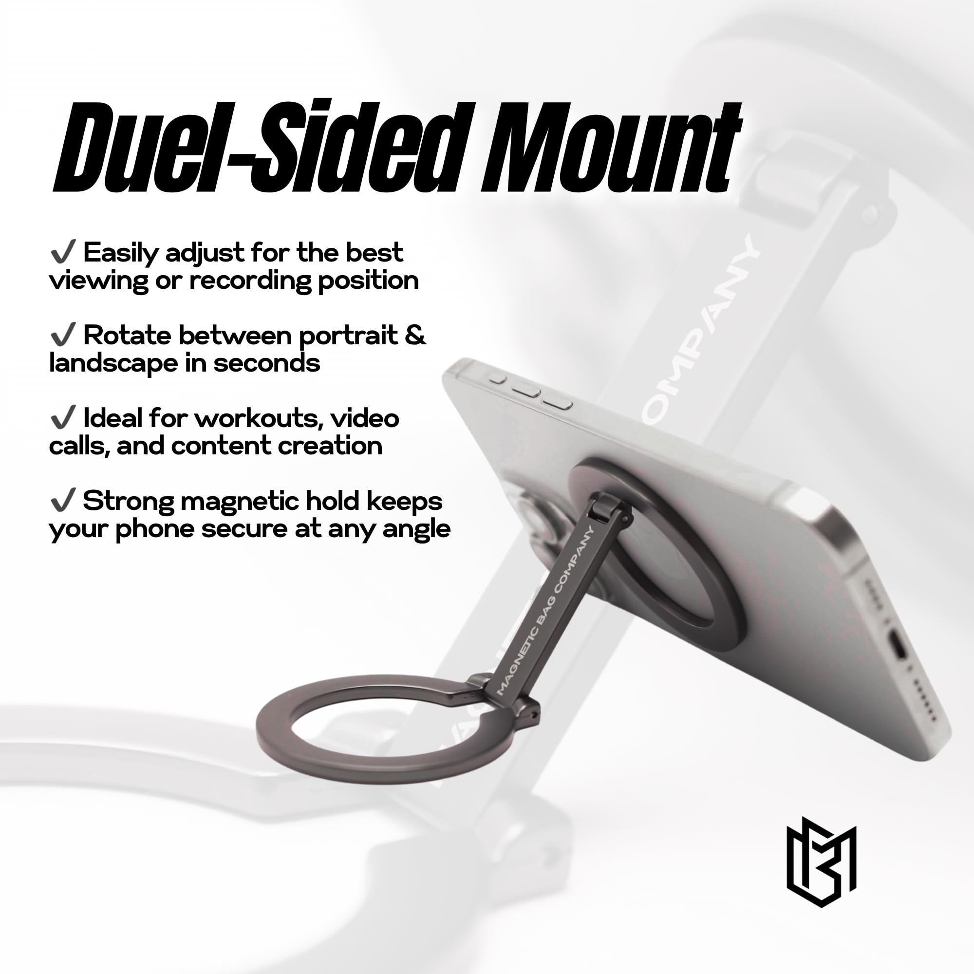 Magnetic Bag Company - Double Magnetic Ring Phone Holder, Compatible With Magsafe, Dual-Sided Mount For Iphone 16/15/14/13/12 Se