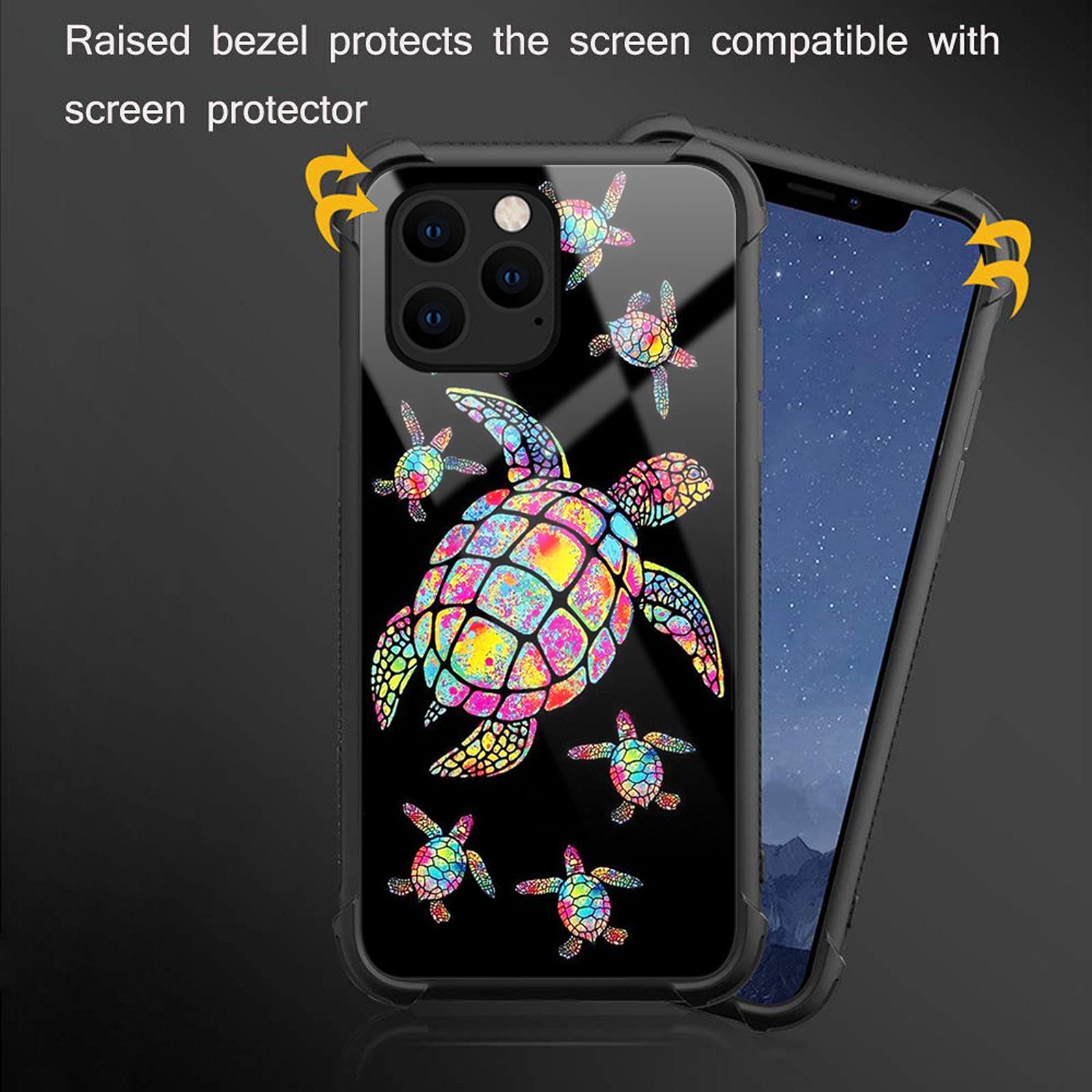 CARLOCA iPhone 13 Case Shockproof Anti-Scratch Drop Protection Polycarbonate Colorful Rainbow Turtle Family