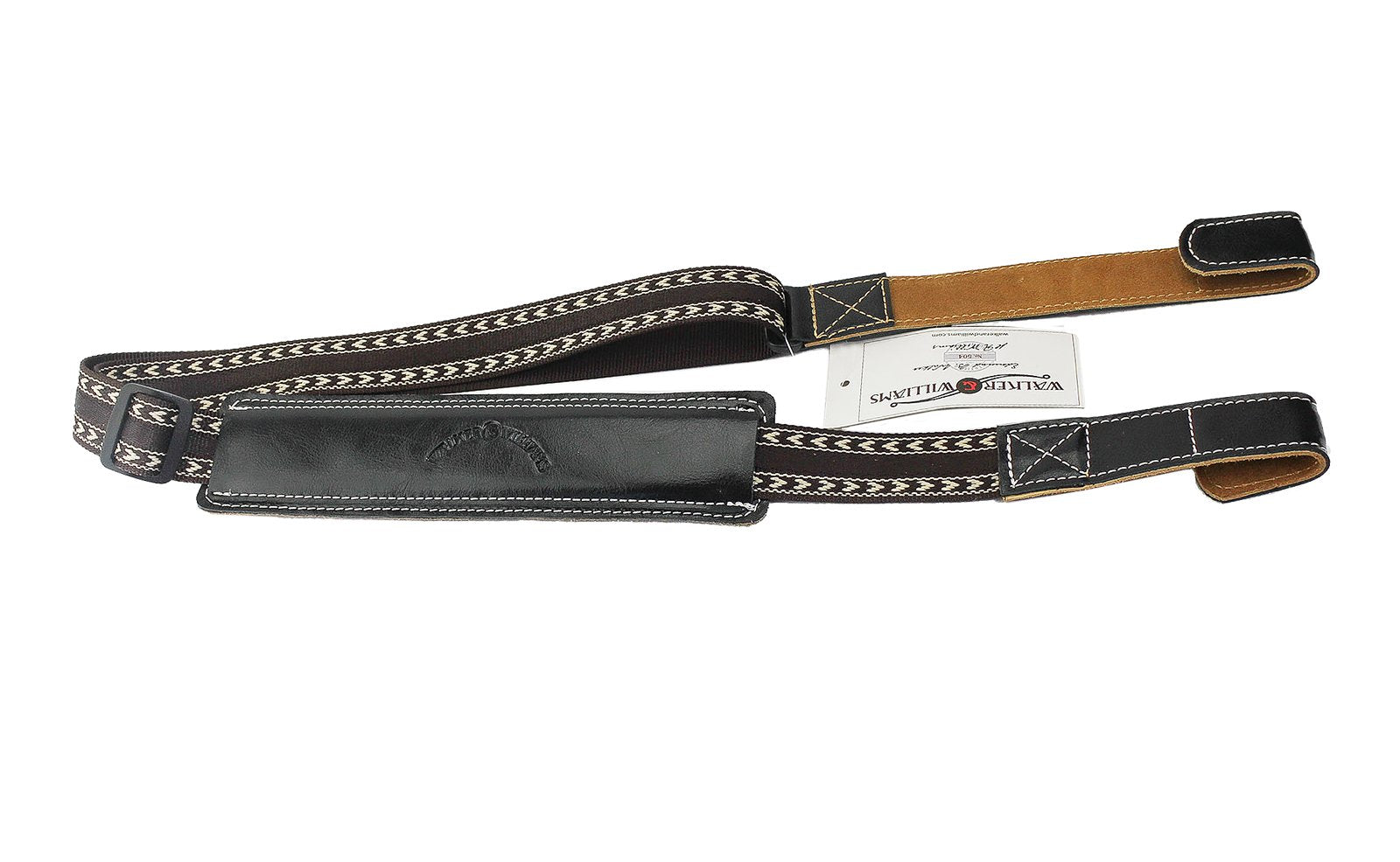 Walker & Williams U 66 Blk Black Double Hook Ukulele Strap With Premium Handmade Grain Leather Pad Hands Free For All Ukulele'S