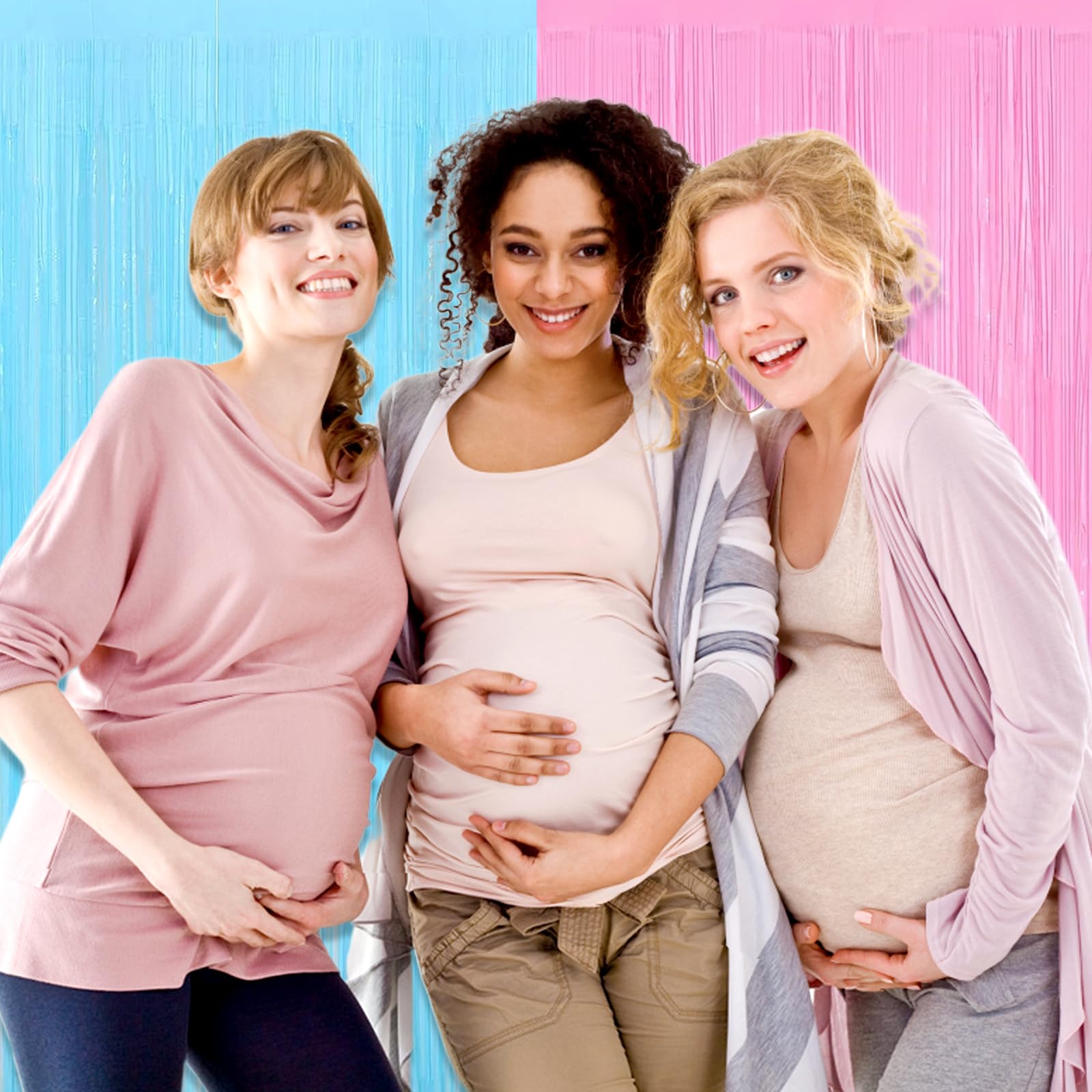 6 Pack Macaron Pink Blue Foil Fringe Curtain Backdrop, 3.28Ft X 9.8Ft Metallic Tinsel Foil Fringe Streamer Curtains For Photo Bo