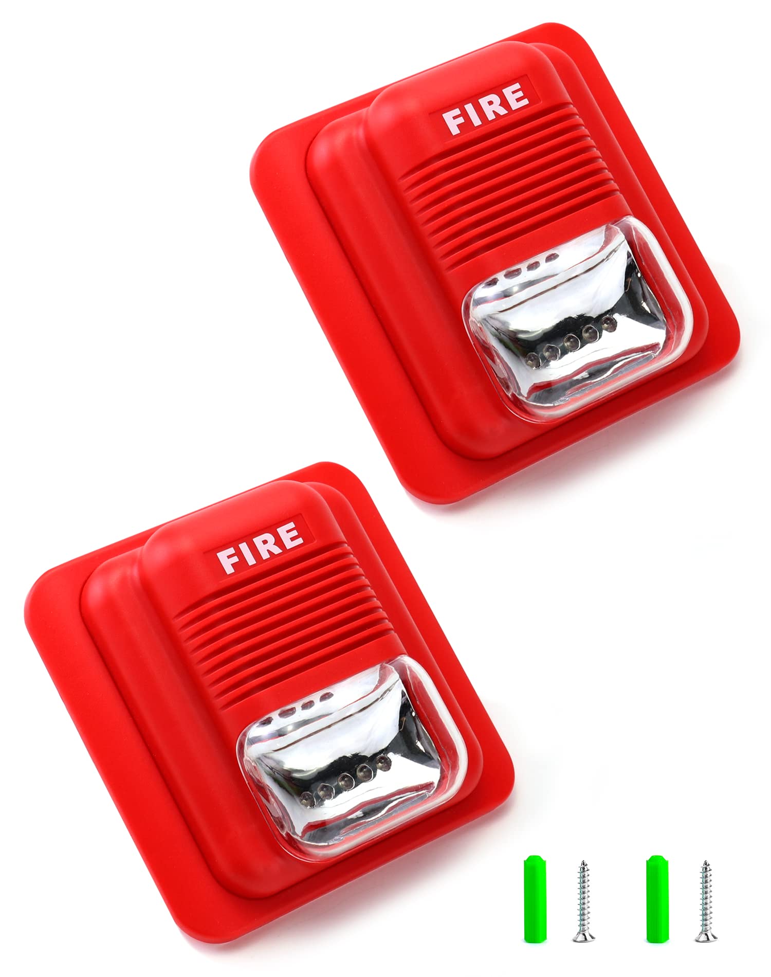 Qwork Fire Alarm, 2 Pack 12 / 24V Dc Wired Sound And Light Fire Alarm Warning Strobe Siren Horn, Sound Alarm Security System Sen