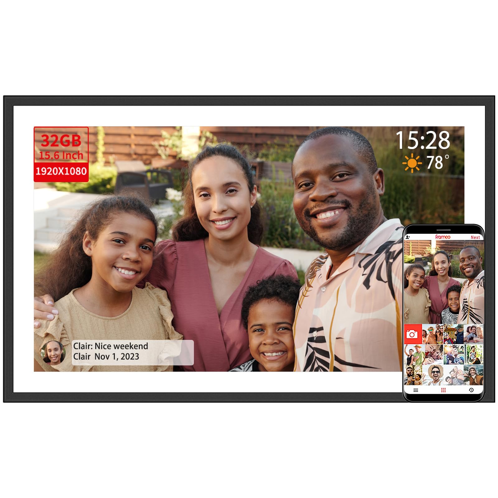 Frameo 15.6 Inch Large Digital Picture Frame Wifi Electronic Smart Digital Photo Frame 32Gb 1920 * 1080 Ips Touch Screen Wall Mo