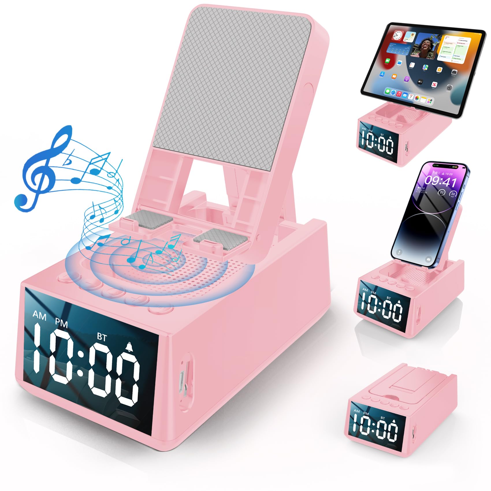 Toiysyy Adjustable Phone Stand With Built In Bluetooth Speaker, Portable With Non Slip Base, Unique Gifts, Tech Gifts For Men, C