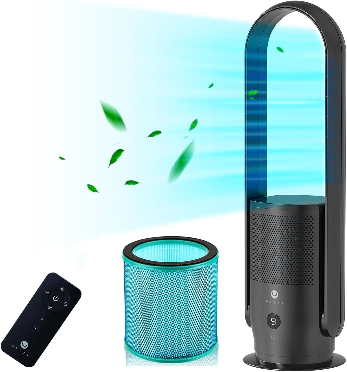 U Ultty Bladeless Tower Fan And Air Purifier Combo, True Hepa Filter 99.97% Smoke Dust Pollen Dander, Oscillating Tower Fan With