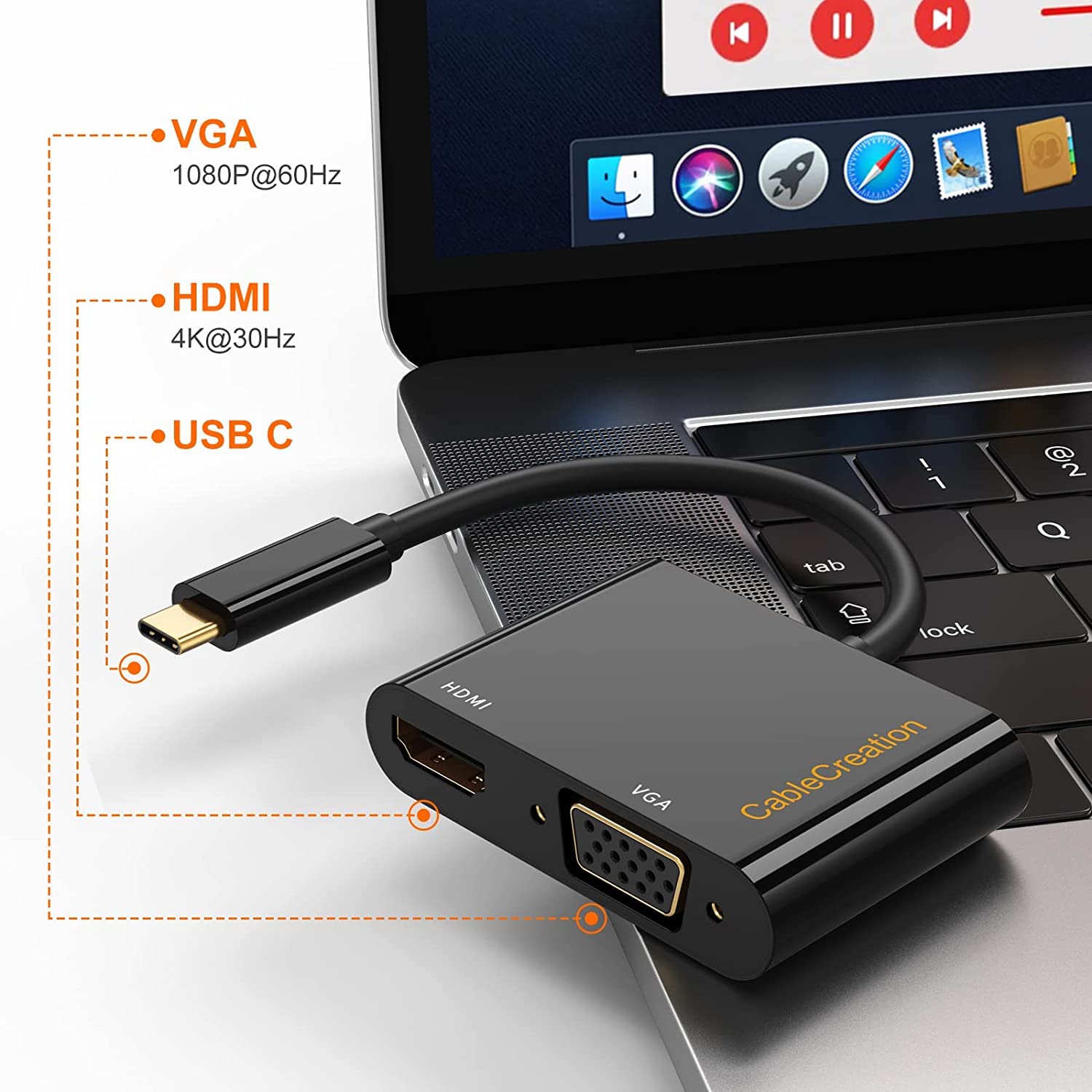 Cablecreation [5 Pack Usb C To Hdmi Vga Adapter, Type C To Vga To Usb C Thunderbolt 3 For Dual Monitor Adapter Compatible With I