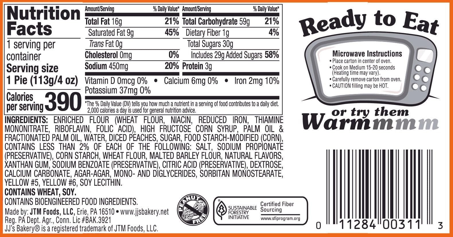 Jjs Bakery Peach Snack Pies, Individual Dessert, Fresh-Baked, Perfect For Snacks, Nut-Free, Kosher Parve, 4 Oz Each (Pack Of 6)