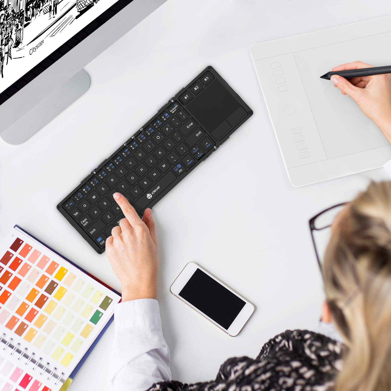 Iclever Foldable Keyboard, Bk08 Bluetooth Keyboard With Sensitive Touchpad, Multi Devices, Pocket Sized Tri Folding Portable Key