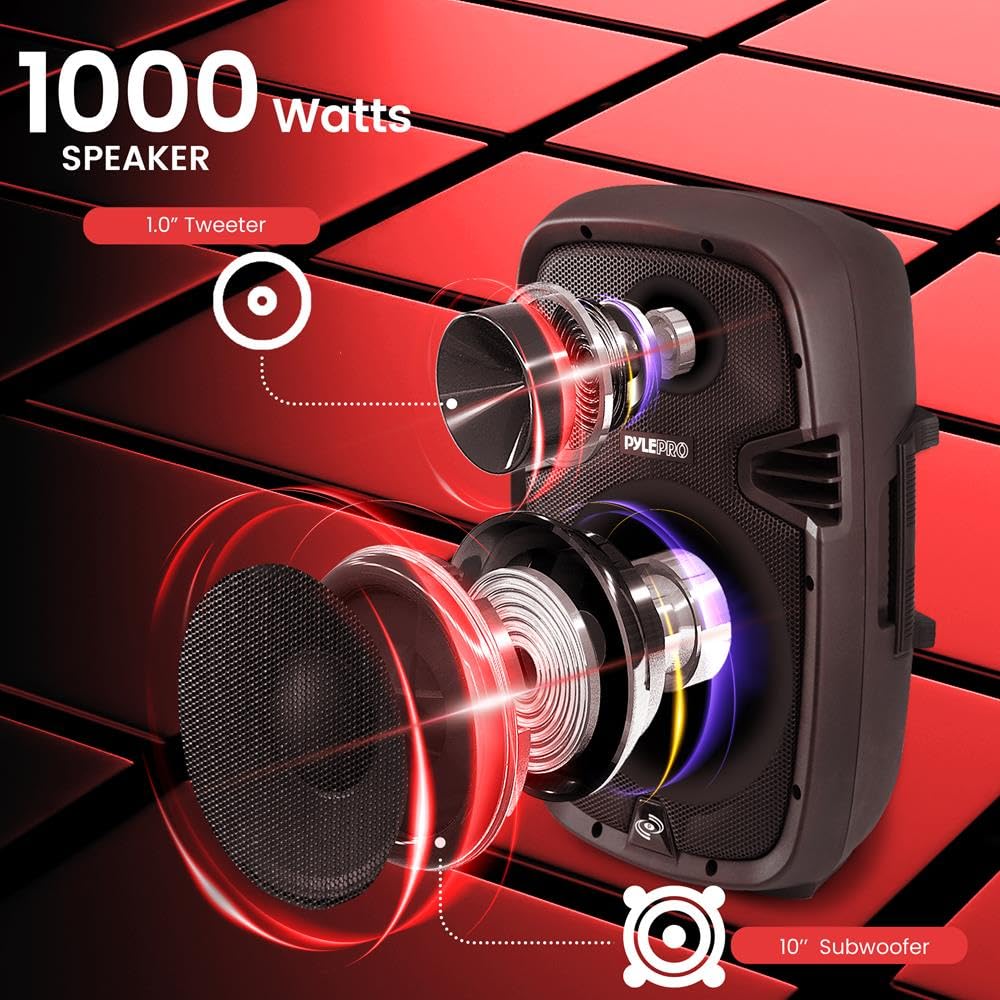 Pyle Pro Powered Active Pa Loudspeaker Bluetooth System   10 Inch Bass Subwoofer Monitor Speaker And Built In Usb For Mp3, Dj Pa