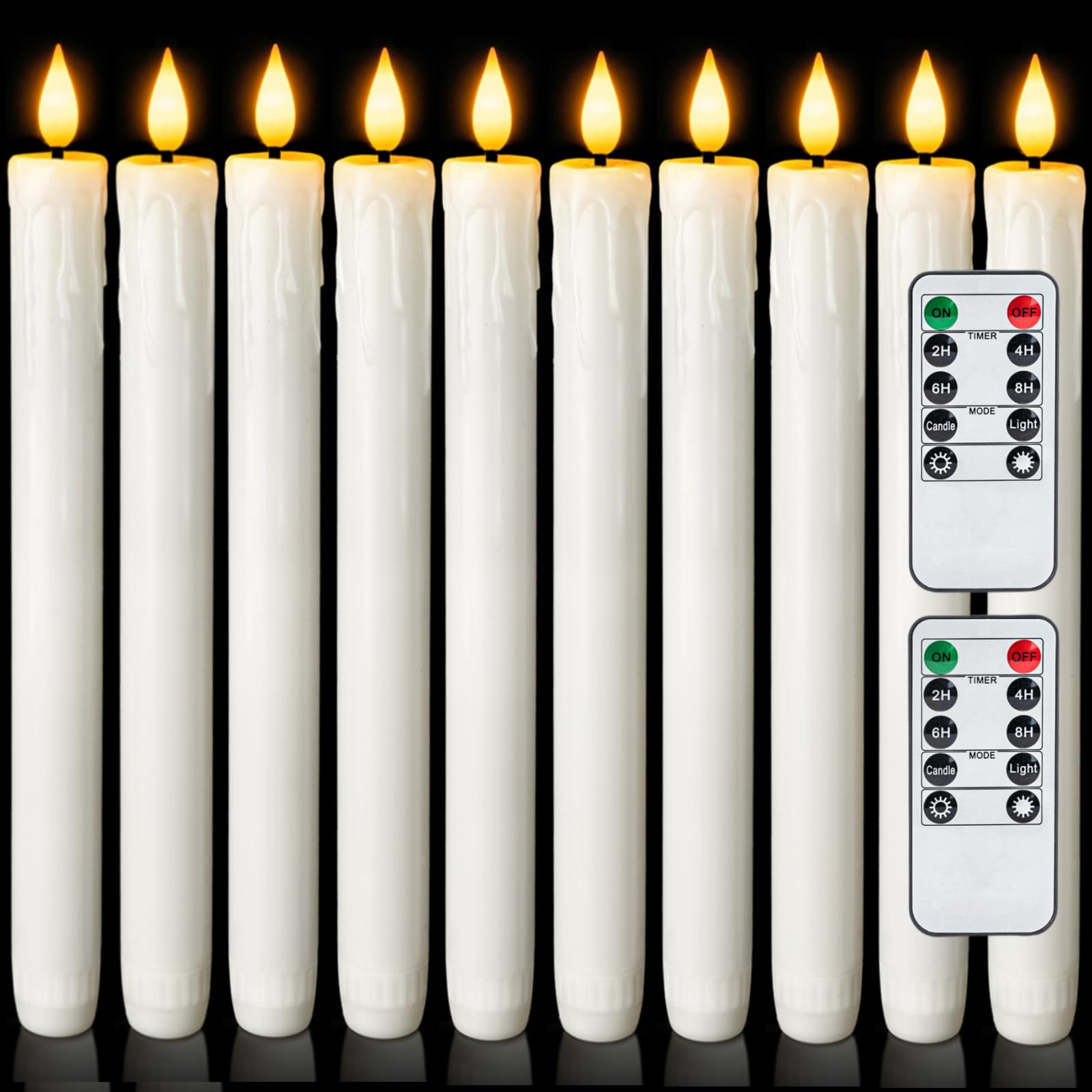Homemory 12 Pcs Real Wax Flameless Taper Candles with Remote Timer and Dimmer, Battery Operated Candlesticks with Flickering Lig
