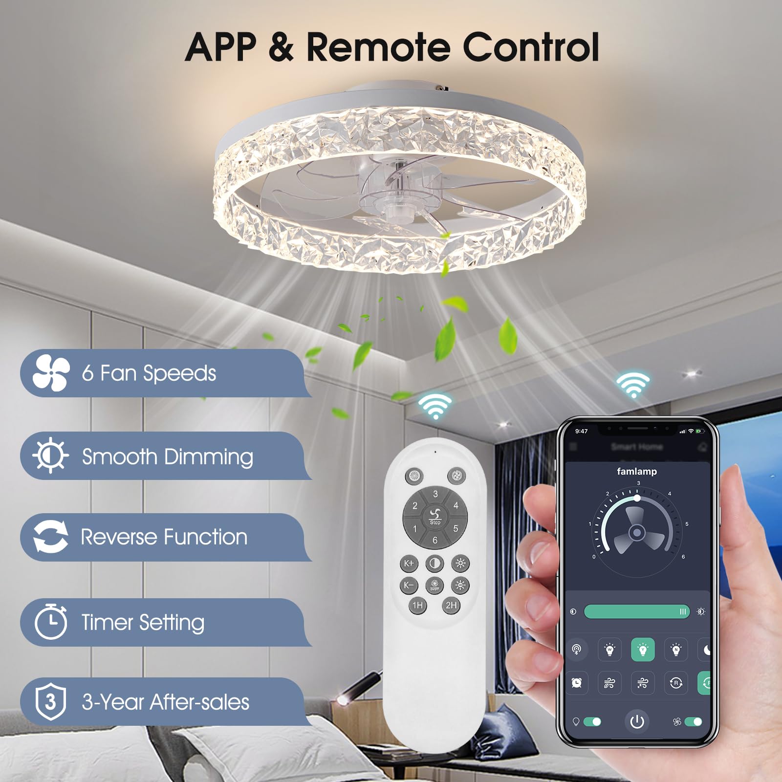 Ahawill Ceiling Fan With Light, 15.7'' Flush Mount Ceiling Fan, Reversible, Dimmable, Noiseless, Small Ceiling Fans For Bedroom,