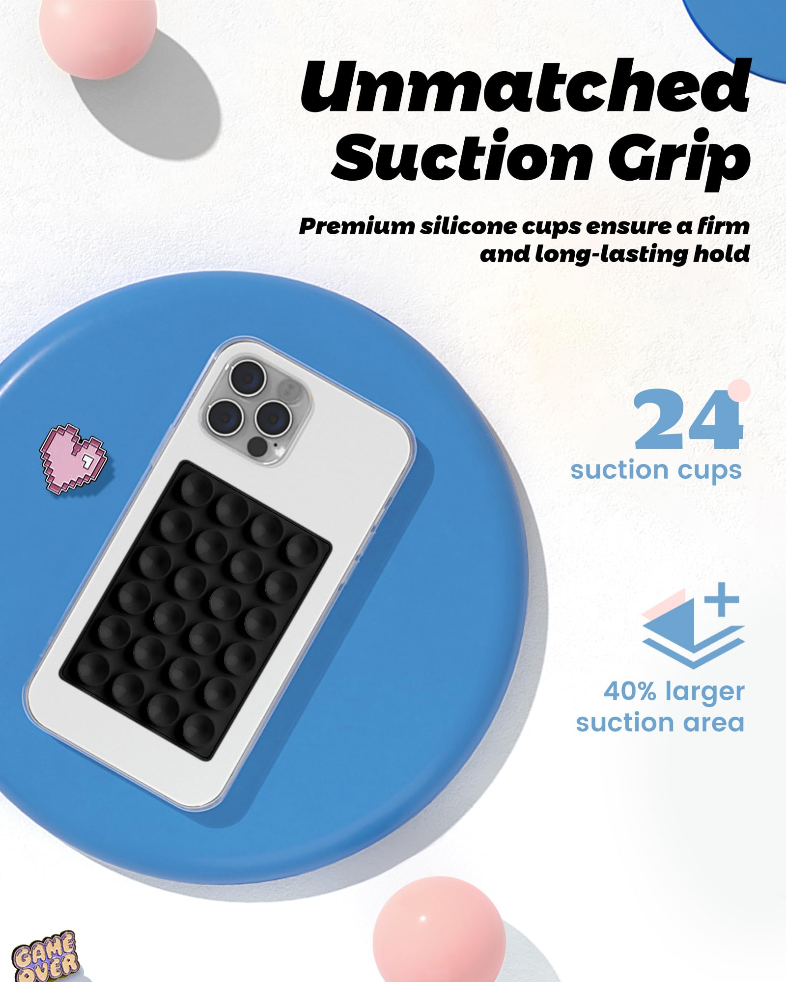 Amband Magnetic Sticky Phone Suction Grip For Magsafe, Removable For Wireless Charging, Durable Magnet Silicone Portable Mount S