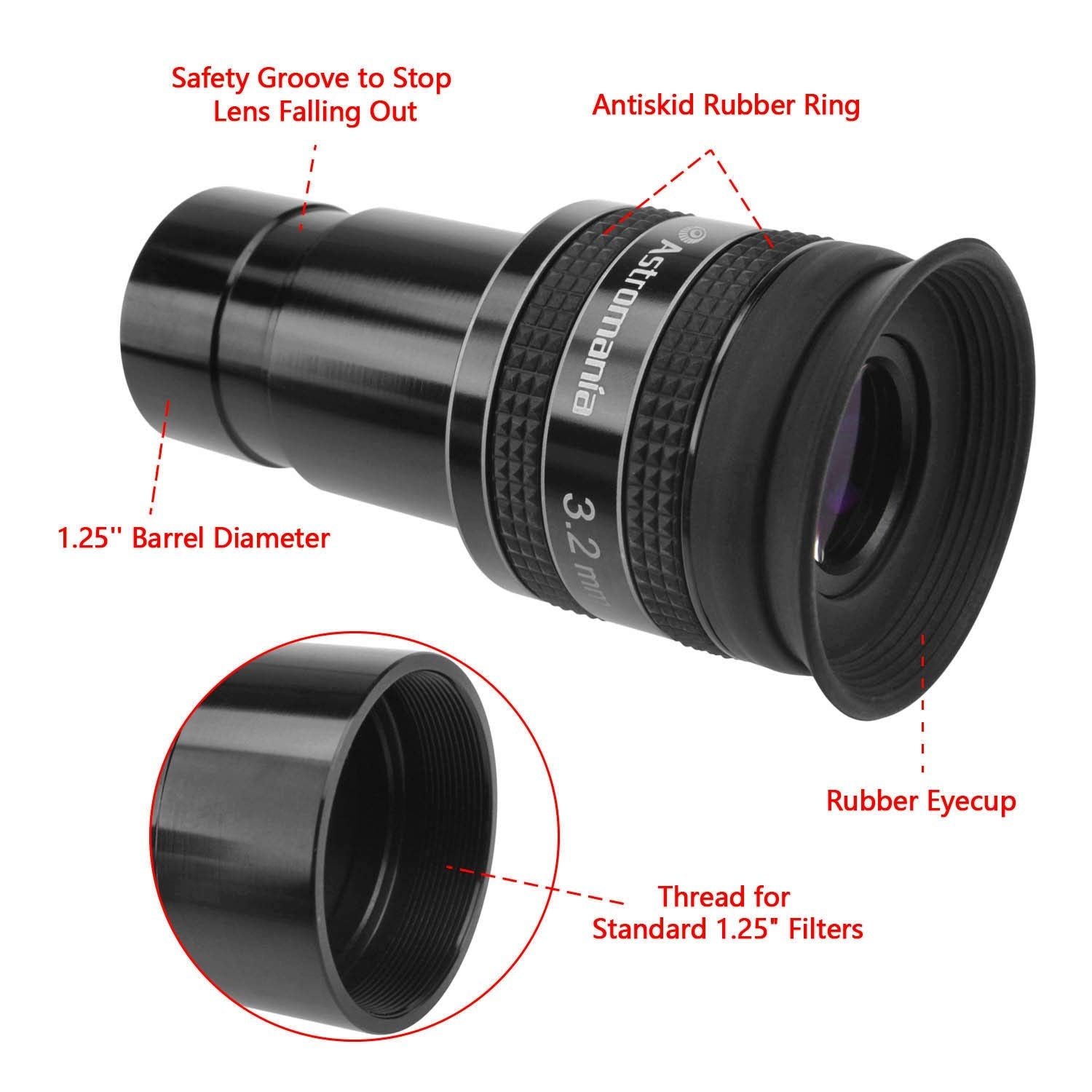 Astromania 1.25'' 3.2Mm 58 Degree Planetary Eyepiece For Telescope