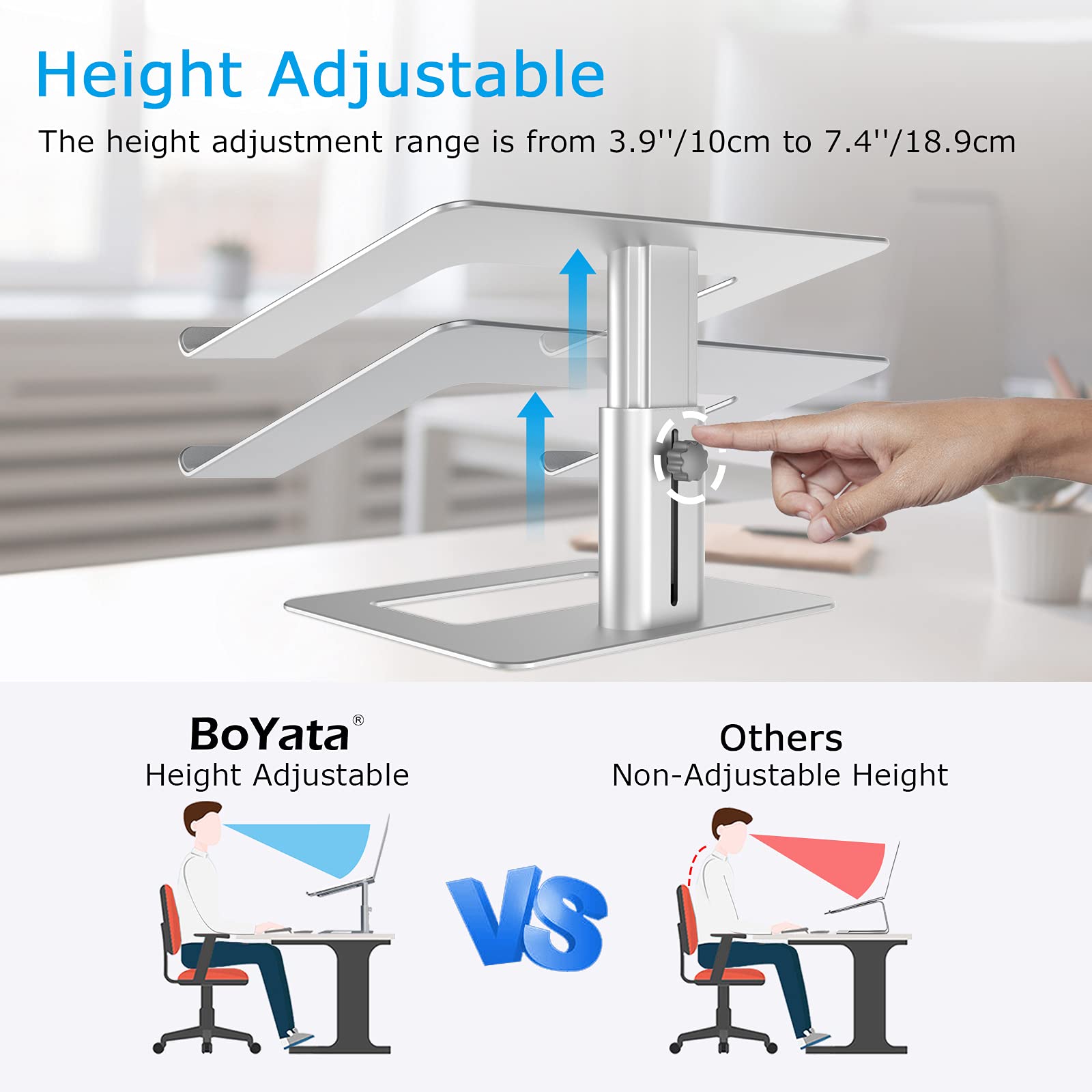 Boyata Laptop Stand, Ergonomic Aluminum Height Adjustable Computer Stand Laptop Riser Holder For Desk, Compatible With Macbook P