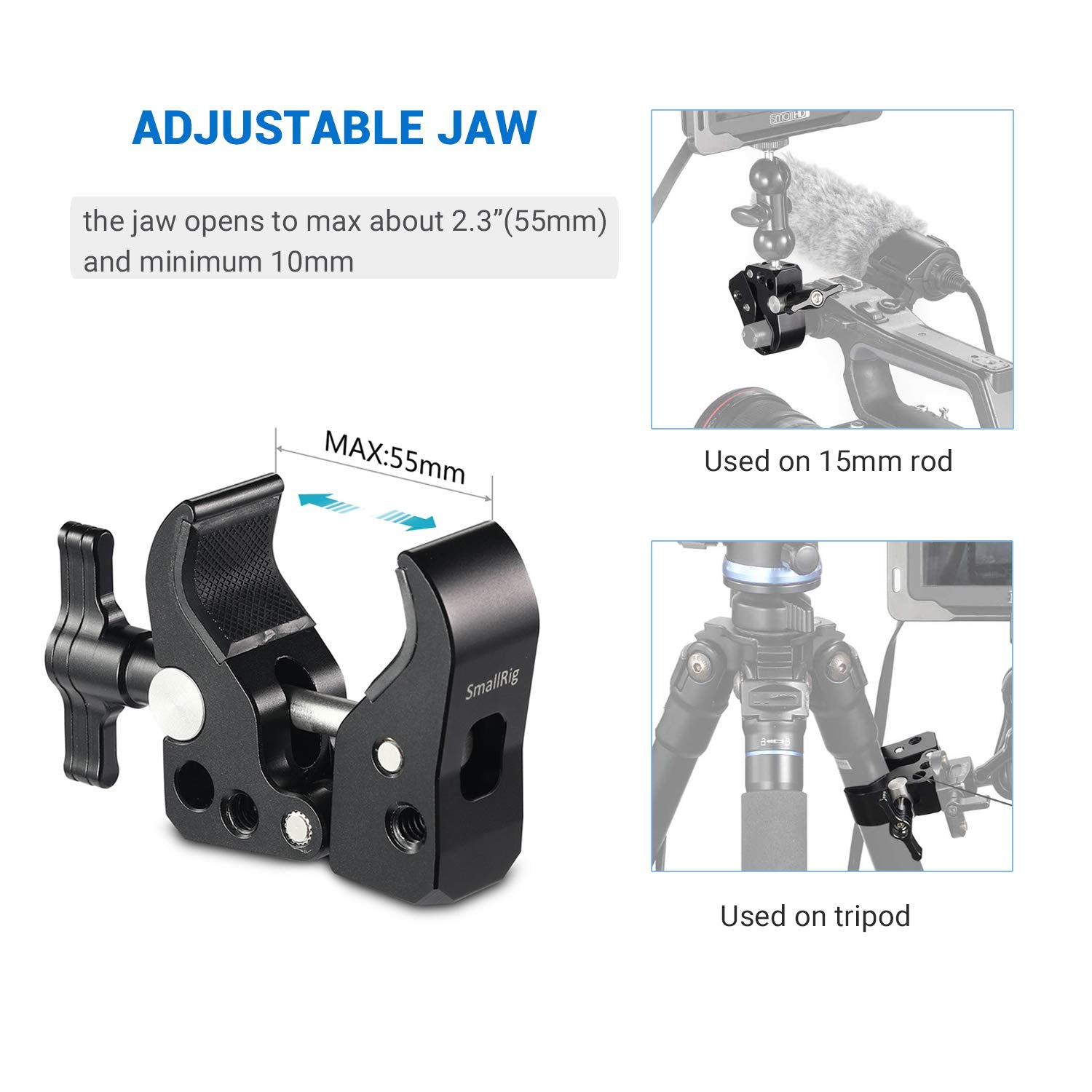 Smallrig Super Clamp With 1/4 Thread Holes, 3/8 Locating Pin For Arri Standard, T-Shaped Wingnut And Rubber Pads - 2220