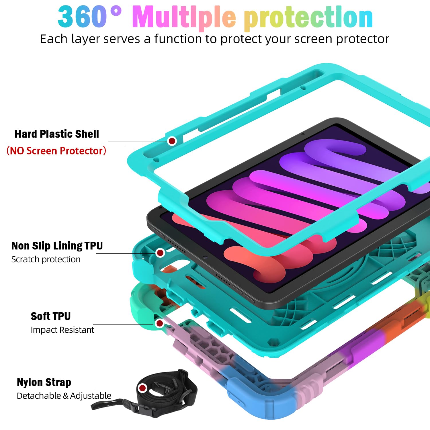 Bmouo Case For Ipad Mini 7 Case (A17 Pro 2024), Ipad Mini 7Th/6Th Generation Case, Full Body Drop Protection Ipad Mini 7/6 Case