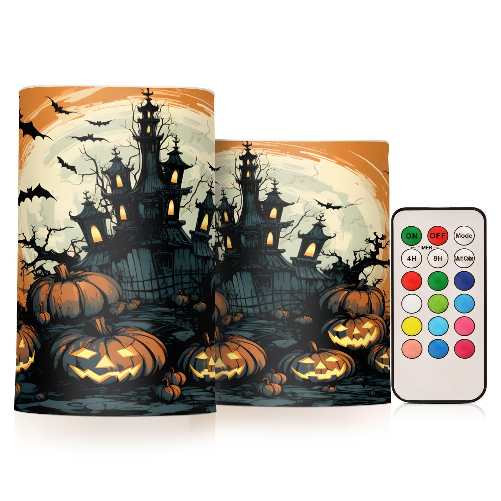 ALAZA Halloween Pumpkins Castle Bat4 Flickering Flameless Candles Battery Operated with Remote Timer,Tea Light Candles LED Pilla