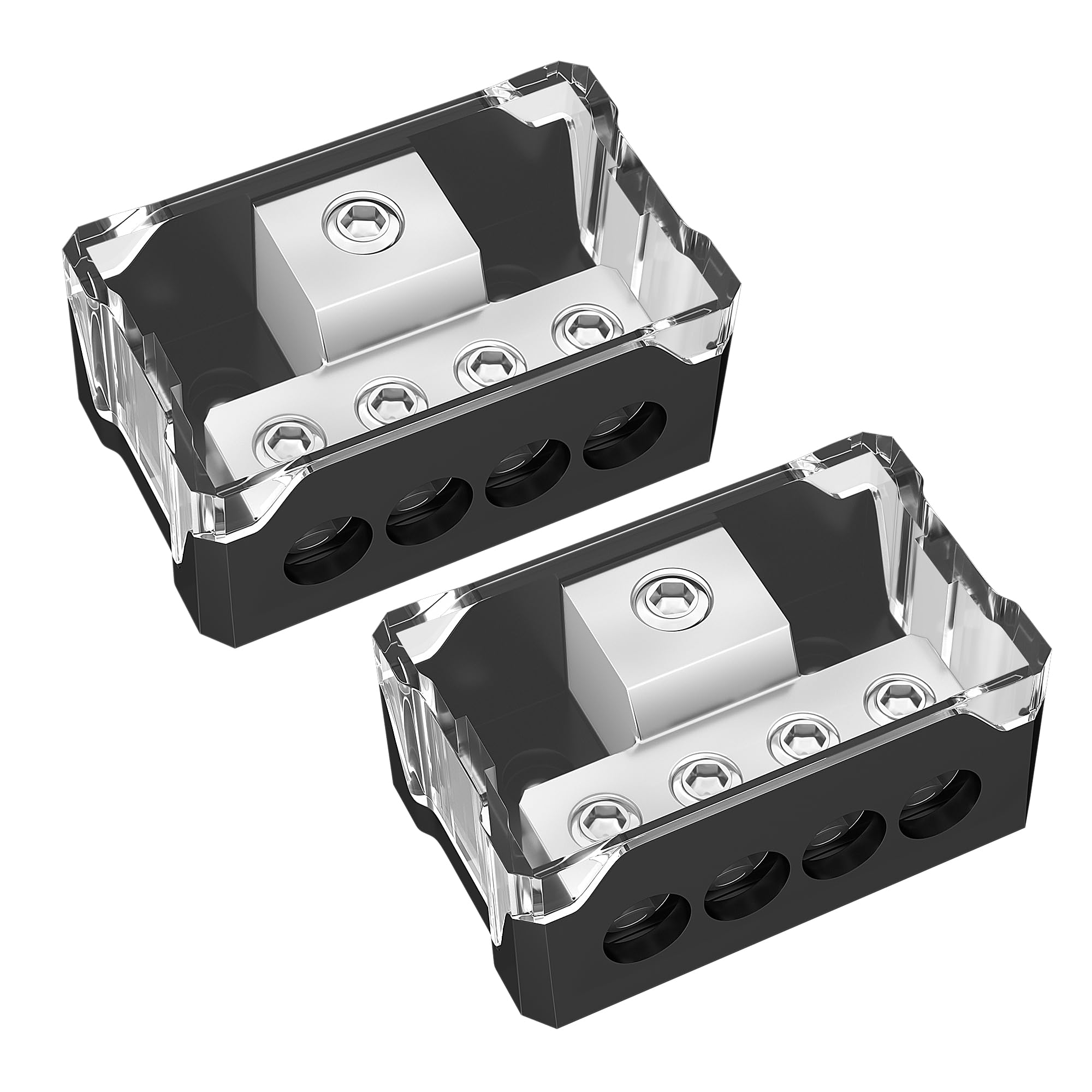 Joinfworld 4 Way Power Distribution Block Car Audio 0/2/4 Gauge Input 4/8/10 Gauge Output Amp Ground Distribution Block Splitter   2Pcs