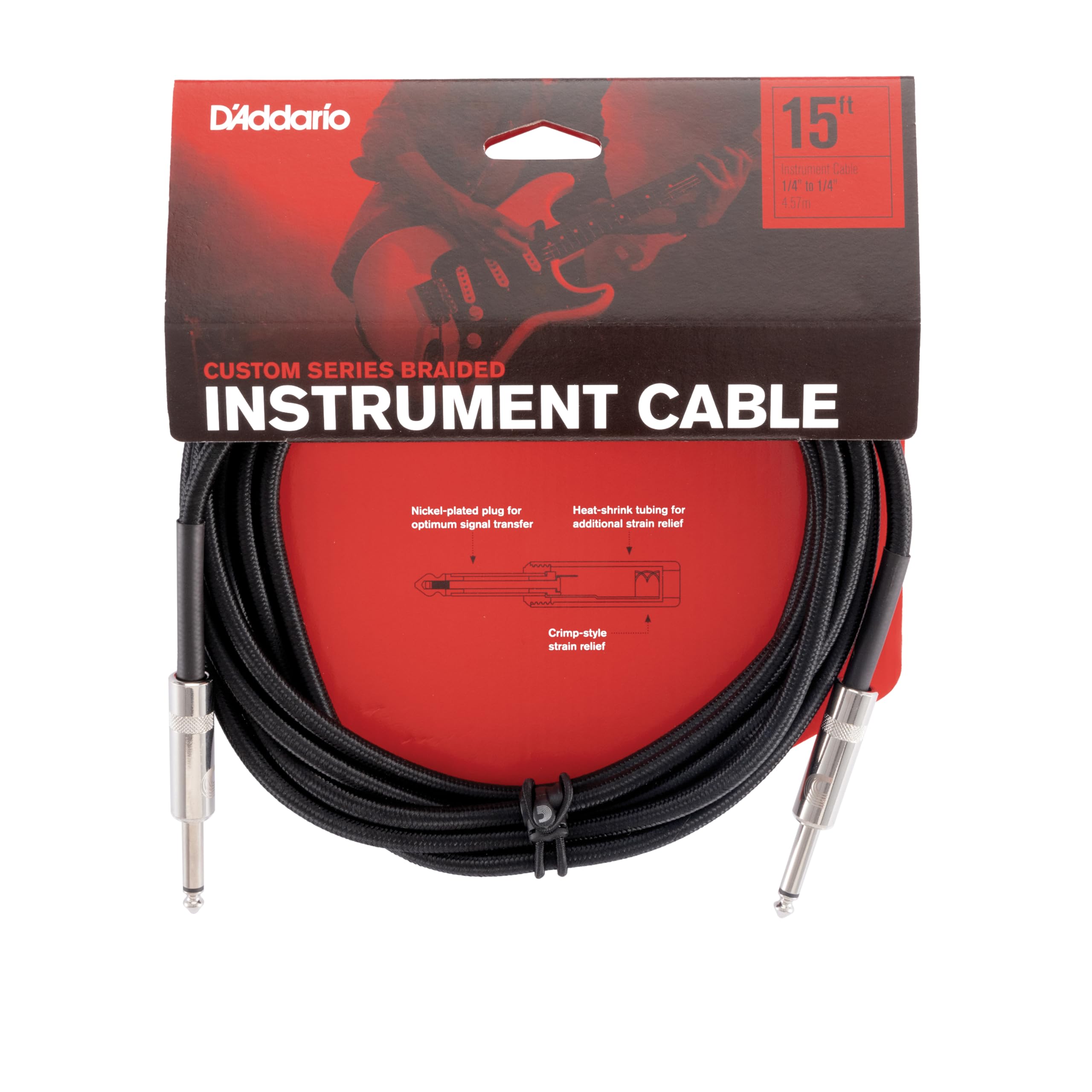 Daddario Guitar Cable   Guitar Lead   Instrument Cable   Guitar Accessories   Custom Series Braided Cable   15 Feet457 Meters