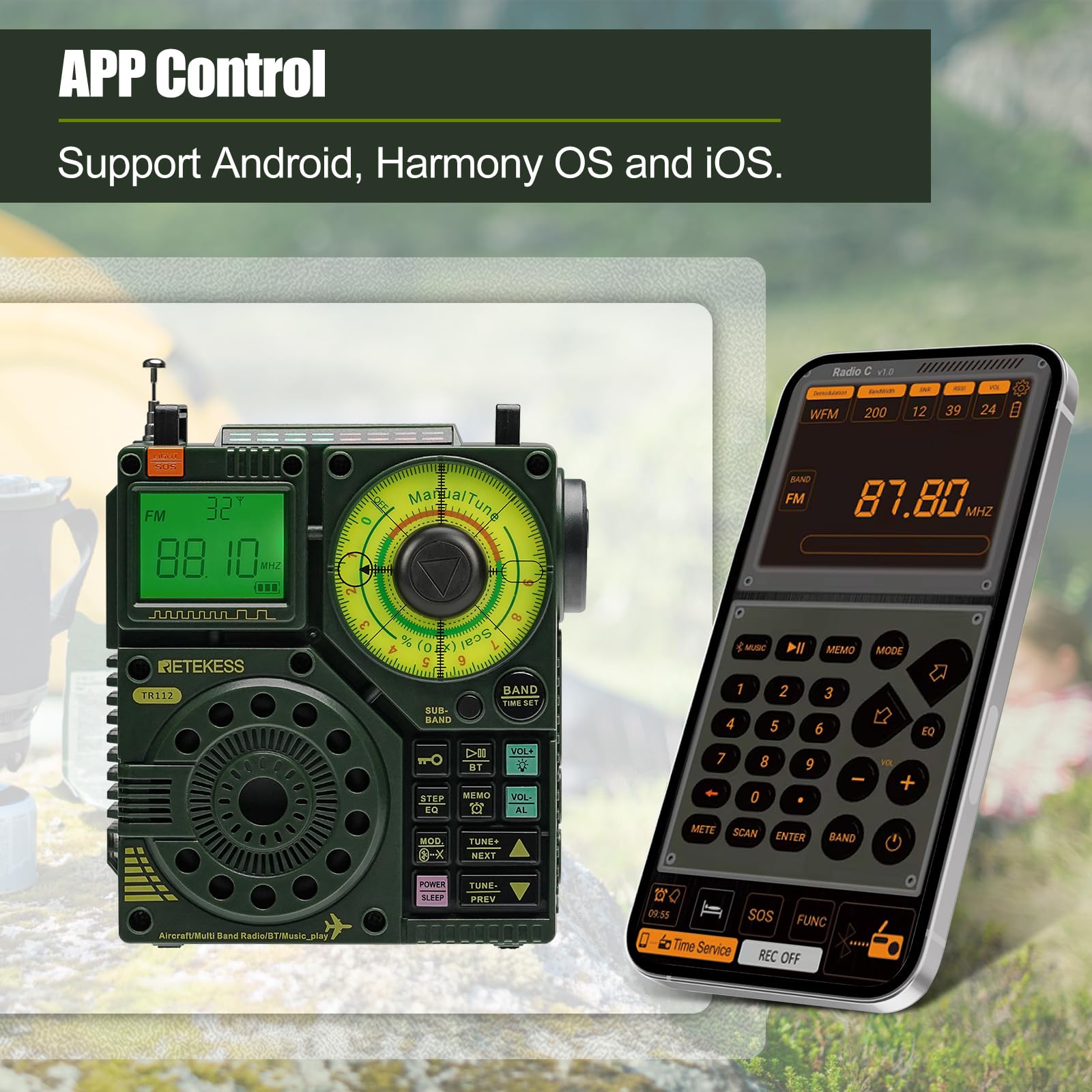 Retekess Tr112 Shortwave Radio Receiver, Air Vhf Am Fm Sw Wb Multiband Radio Receiver, 1600Mah Battery Radio With Bluetooth, App Control, 6 Eq Modes, Sos