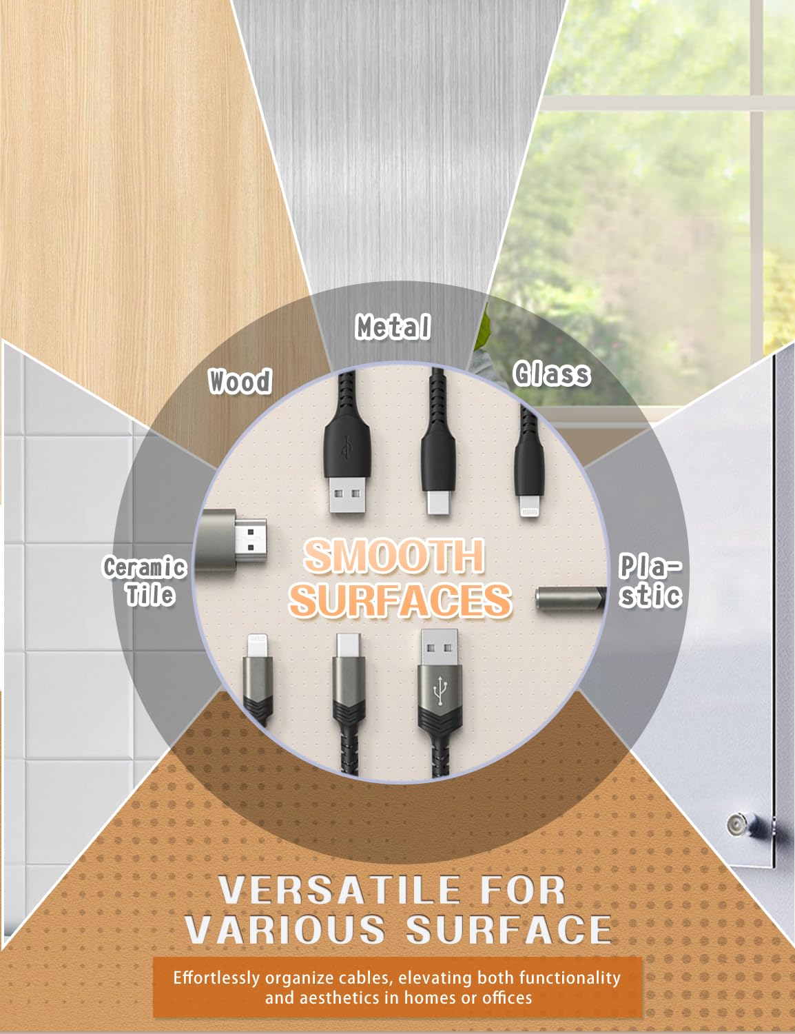 Magnetic Cable Holder, Xuuza 5 Pack Magnetic Cable Organizer Adhesive Cable Clips For Kitchen Nightstand Desk Table Metal Wall S