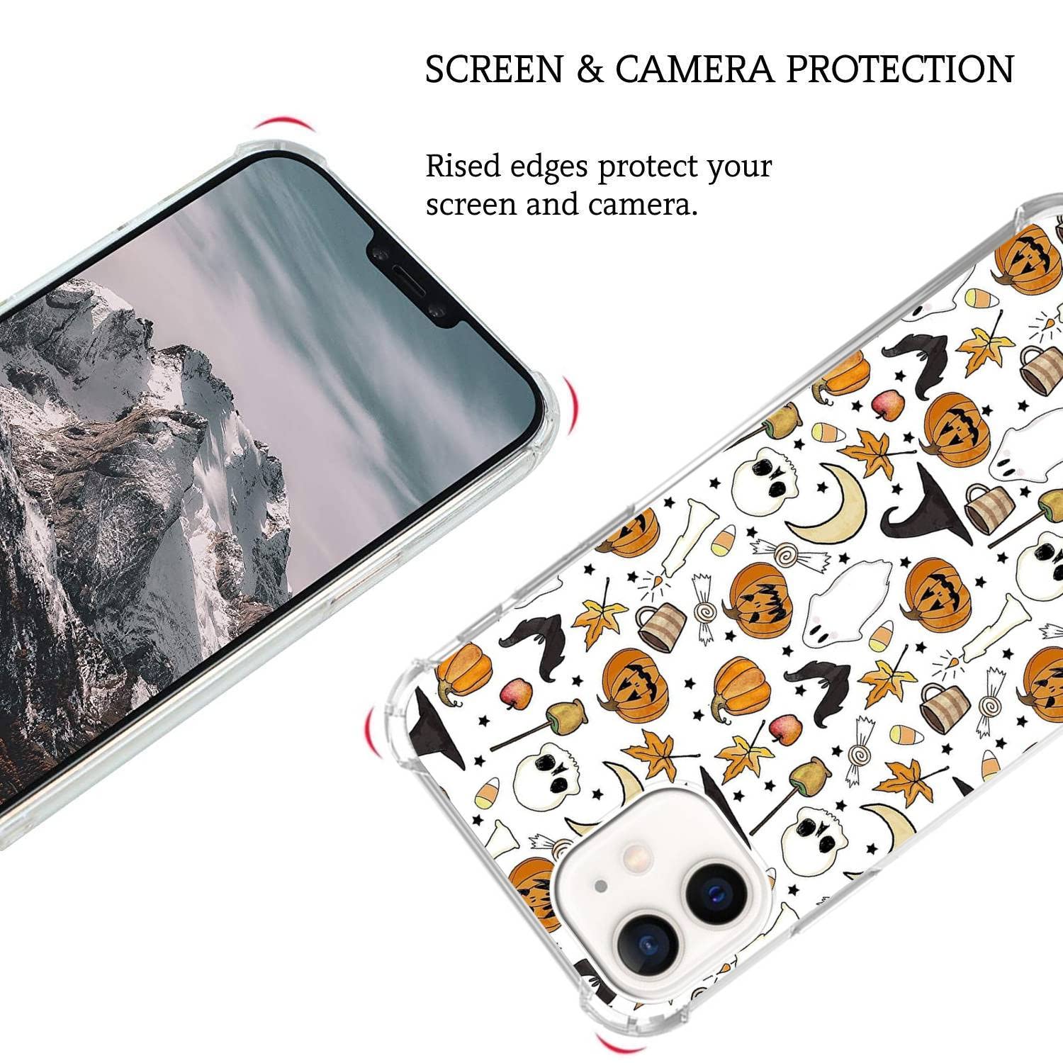 Ricin Relun Autumn Fall Leaves Moon Pumpkin Pattern Case For Iphone 13, Retro Halloween Funny Pumpkin Case For Girls Women Men,