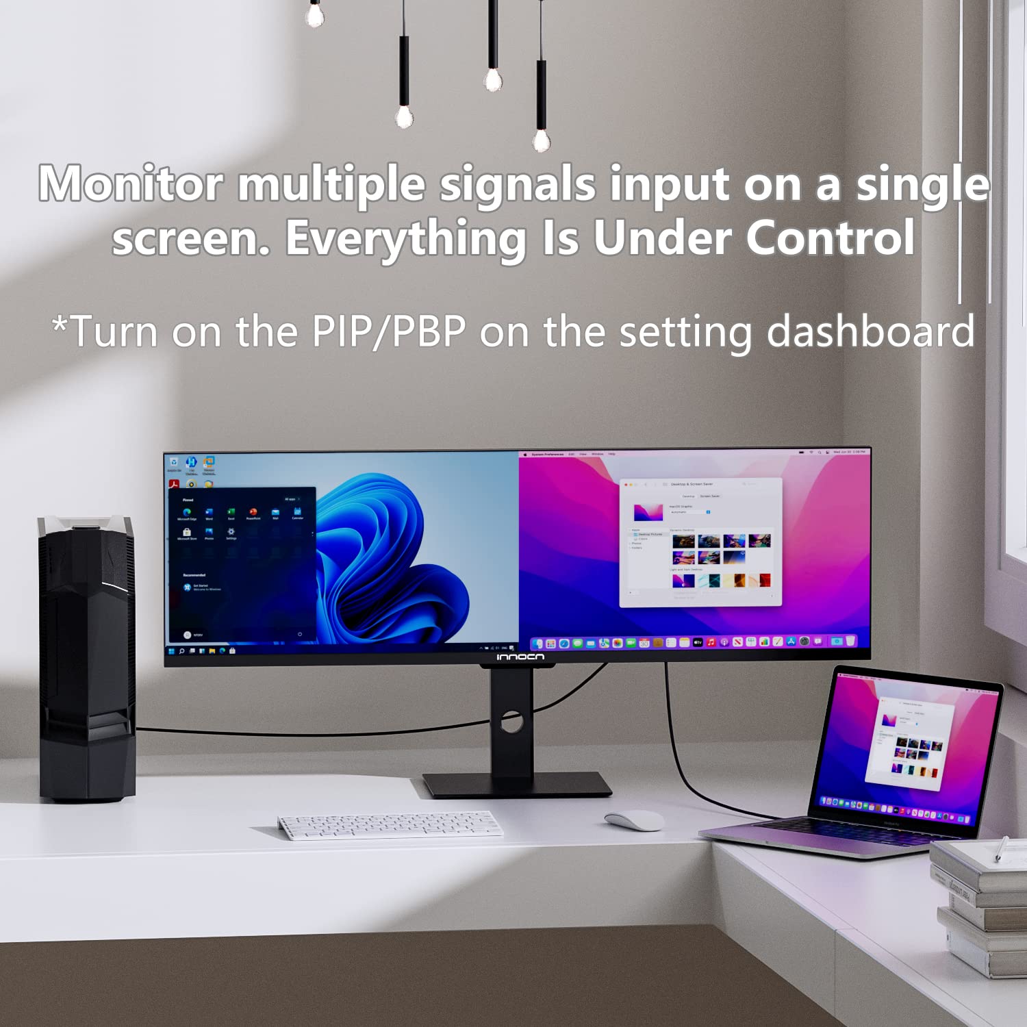 Innocn 44C1G Ultrawide Monitor 43.8'' Wfhd 3840 X 1080P 120Hz Monitor 32:9 Ips Computer Split Screen Monitor 96% Dci P3 Hdr400 F