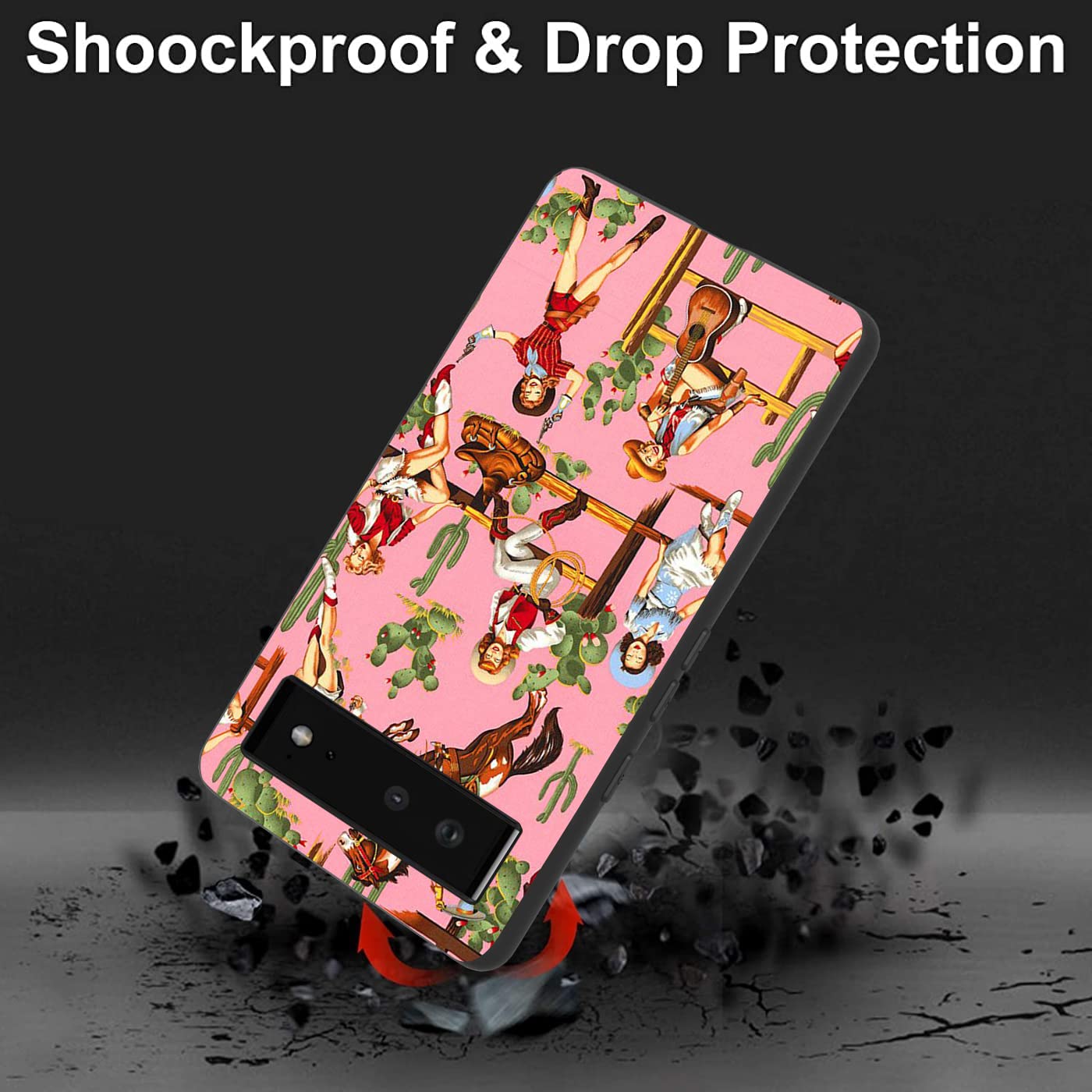 Compatible With Google Pixel 7 Case, Country Western Southwestern Cactus Retro Pink Pinup Cool Soft Tpu Fashion Cool Slim Shockp