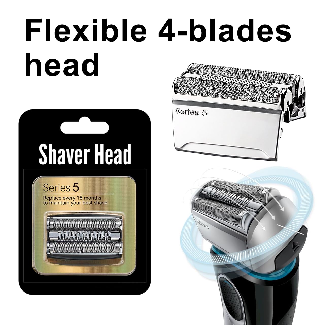52S Series 5 Electric Shaver Replacement Head Compatible With Braun Series 5 Foil Shaver Replacement Heads 5090/5190Cc, 5040/514