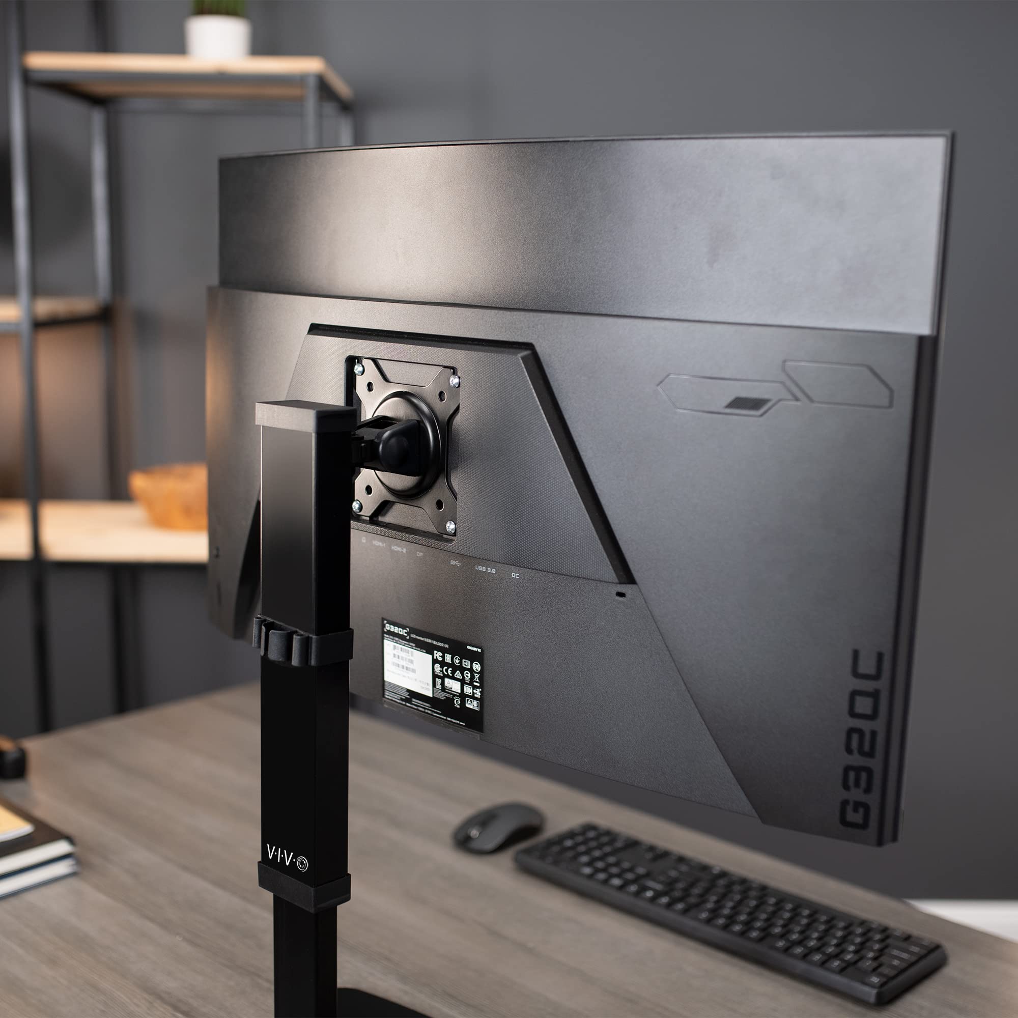 Vivo Pneumatic Free Standing Single Monitor Mount Desk Stand, Tall Height Adjustable Arm For Screens Up To 32 Inches, Black, Sta