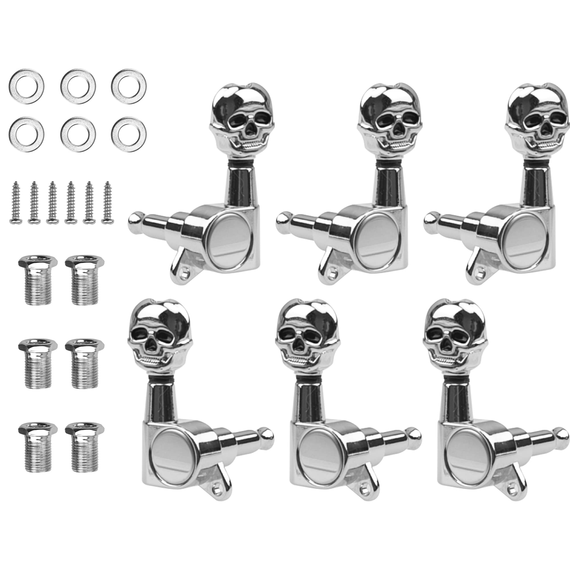6Pcs Yootones 3L3R Skull Guitar Sealed Gear Tuning Pegs Machine Head Knobs Machine Head Tuners Compatible With Electric Guitar A